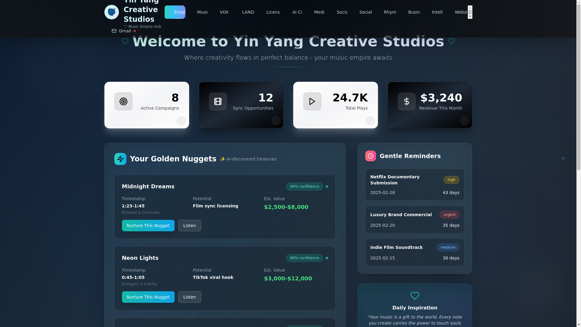 website screenshot of https://yinyangcreative.life/
