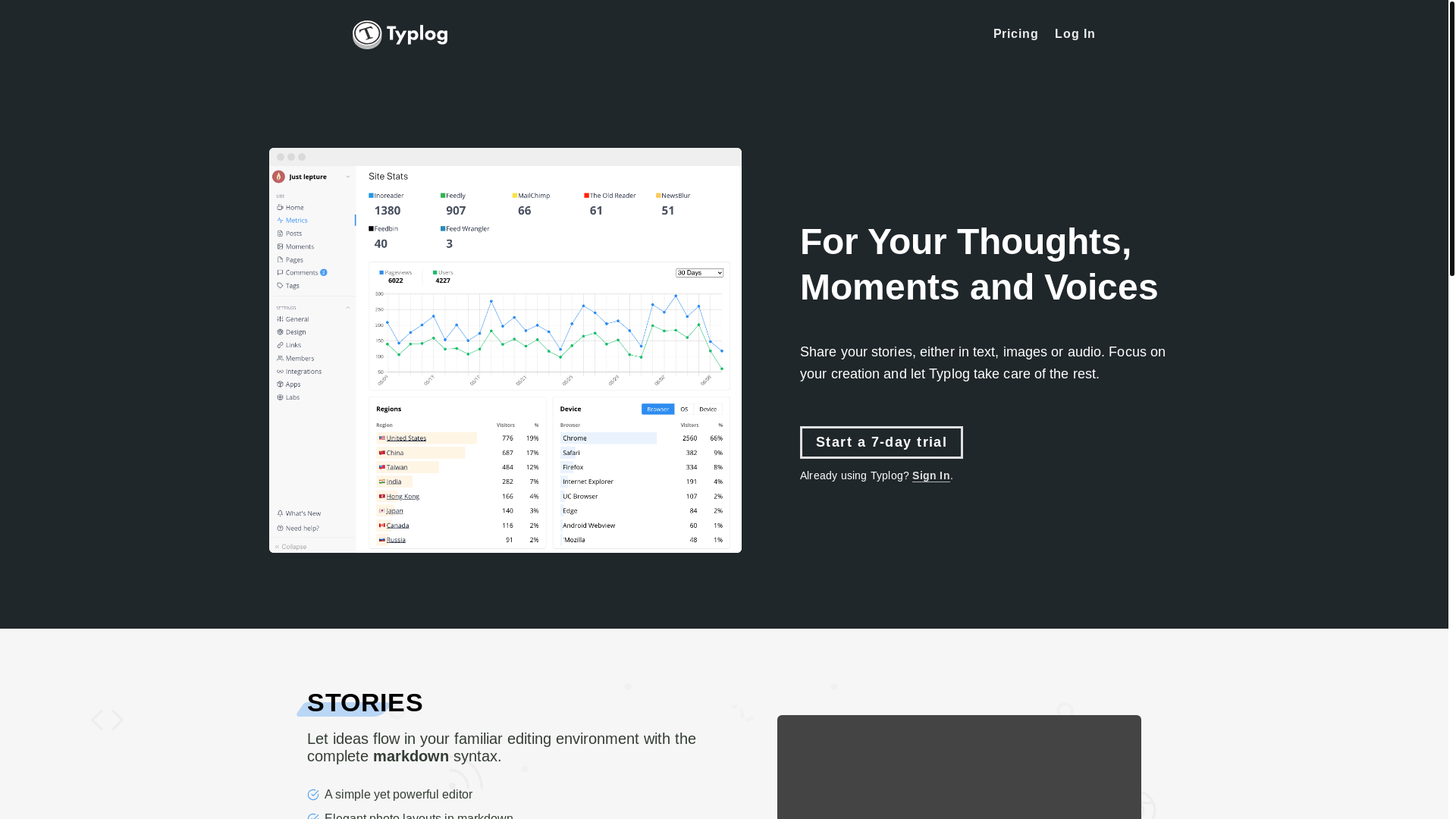 website screenshot of https://typlog.io