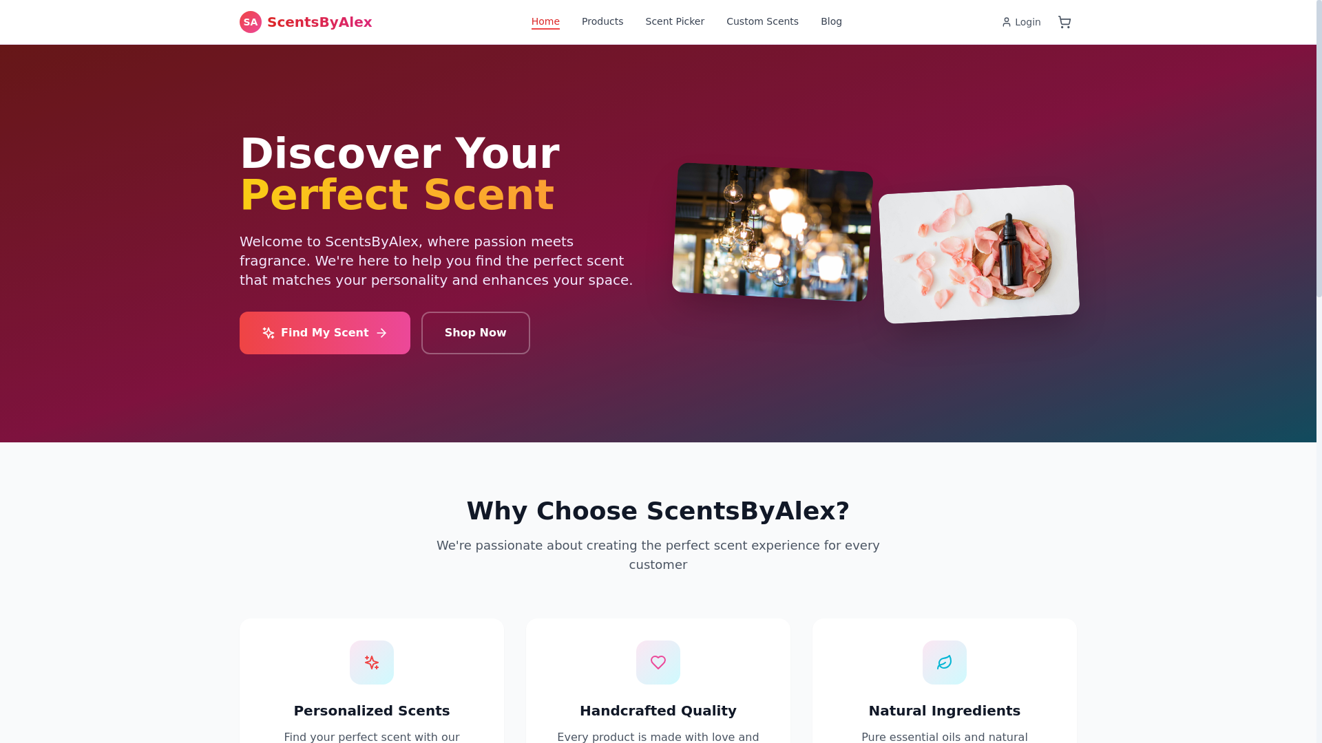 website screenshot of https://scentsbyalex.shop/