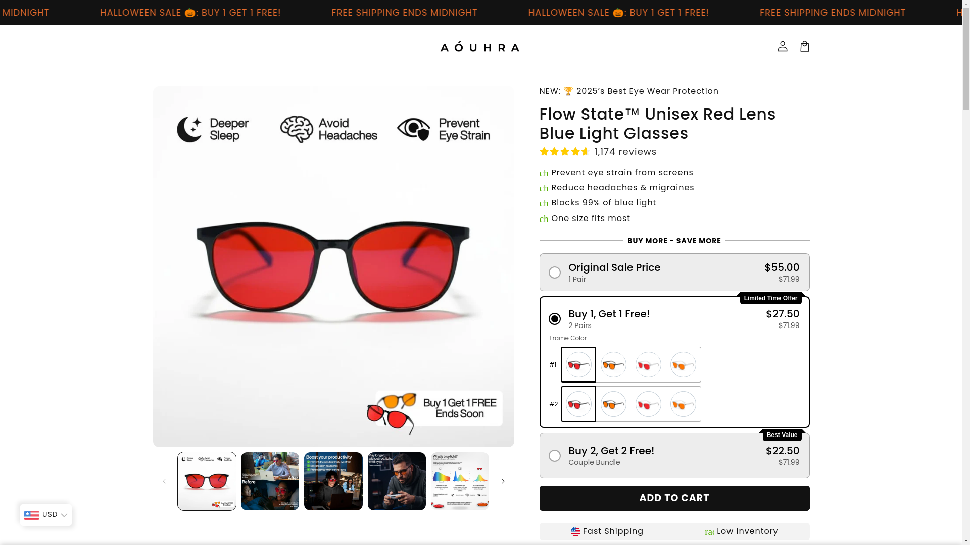 website screenshot of https://aouhra.com/products/glasses