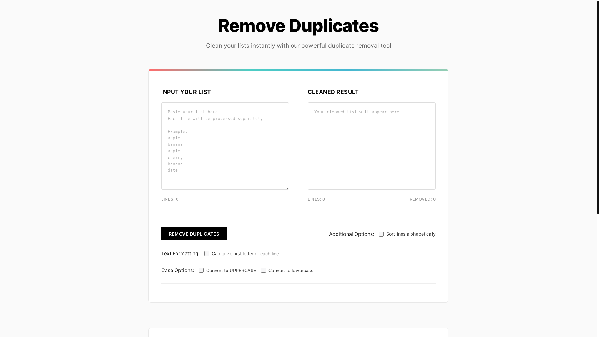 website screenshot of https://remove-duplicates.pages.dev/