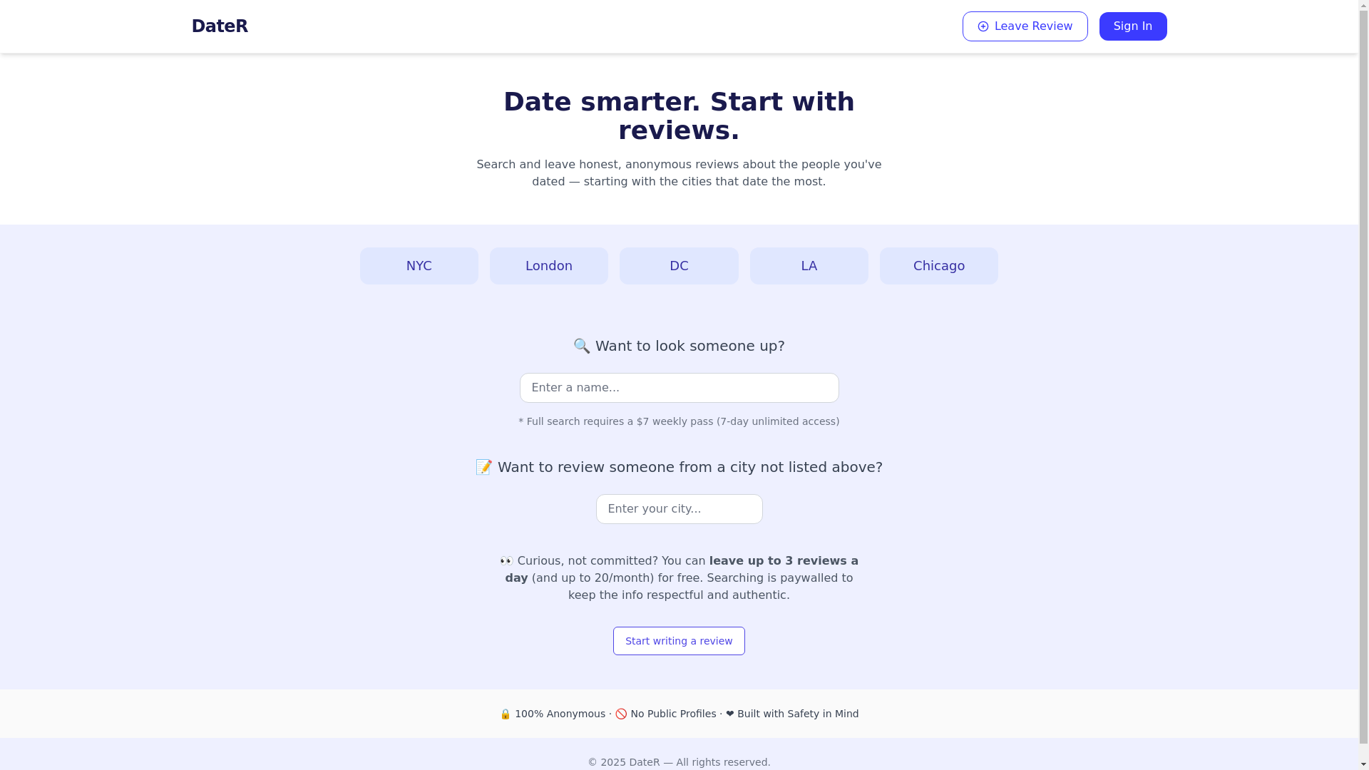 website screenshot of https://reviewyourdates.com/