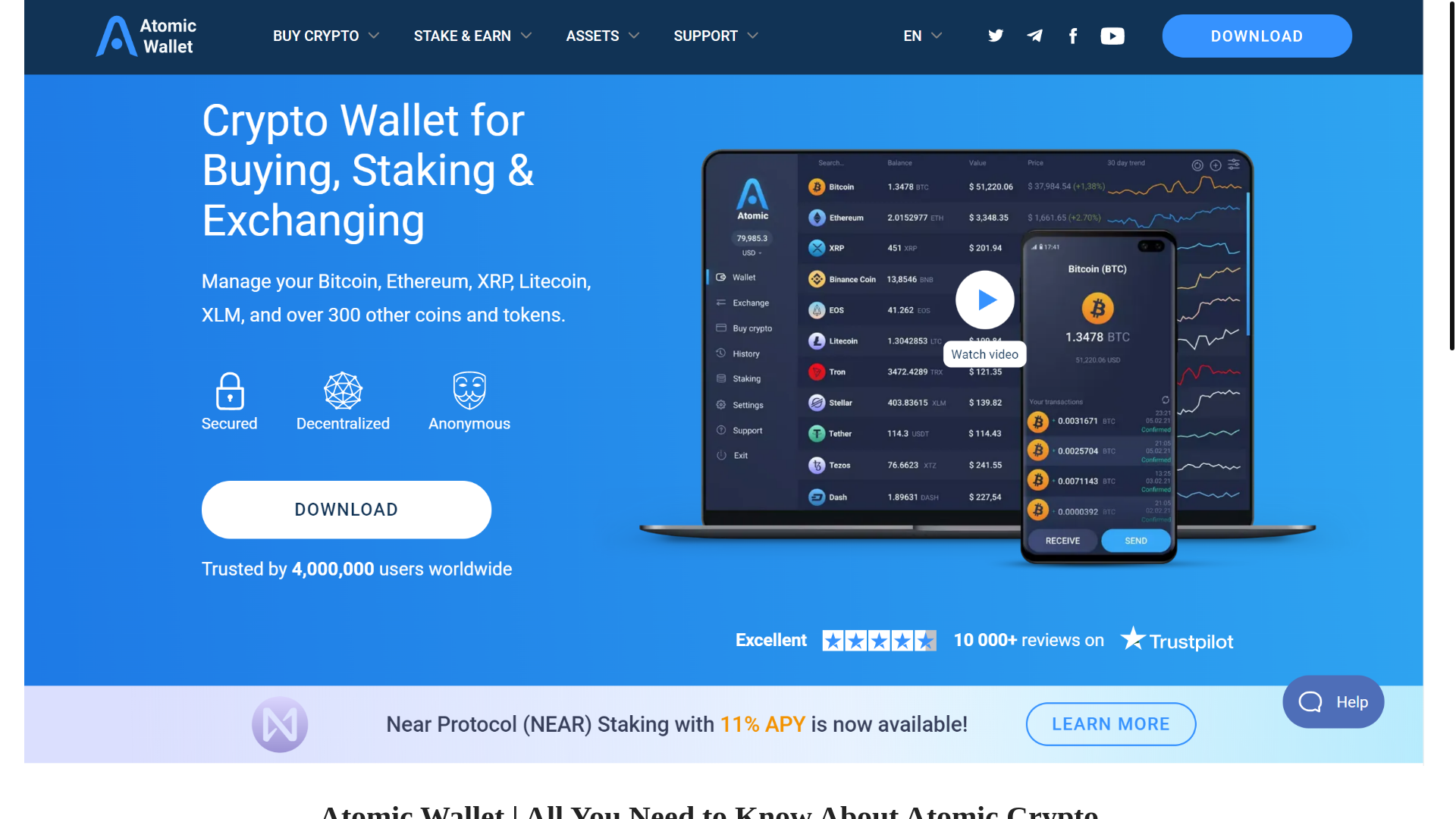 website screenshot of https://aomicwallet.github.io/