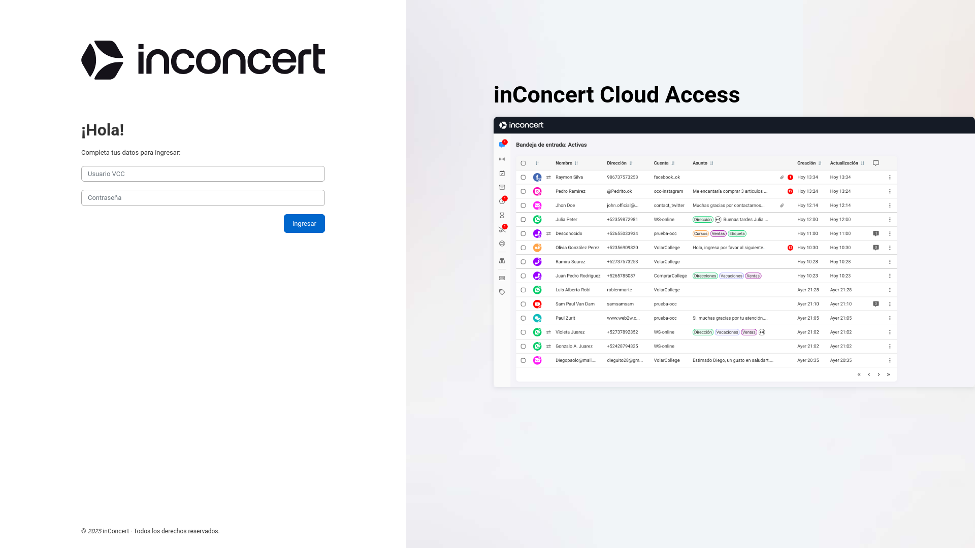 website screenshot of https://access.inconcert.cloud/