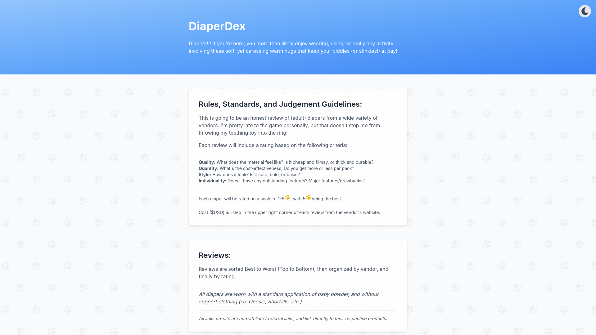 website screenshot of https://diaperdex-reloaded.pages.dev/
