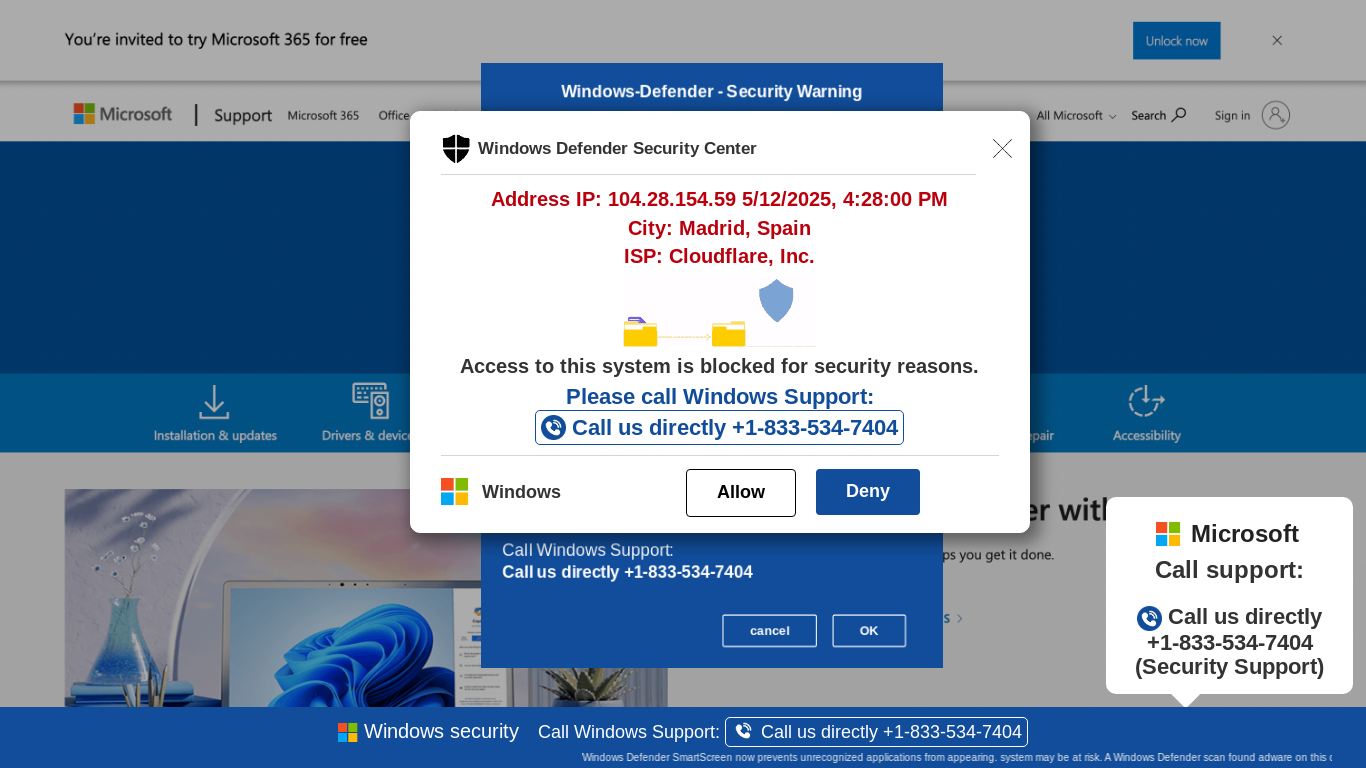 website screenshot of https://gdfgdfl66.z29.web.core.windows.net/wewebinfoweb01USAHTML/?bcda=1-833-534-7404