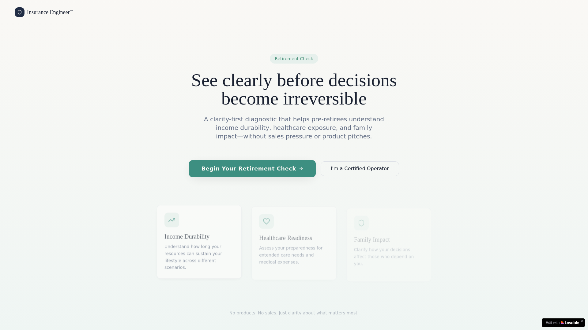 website screenshot of https://retirementclaritycheck.com/