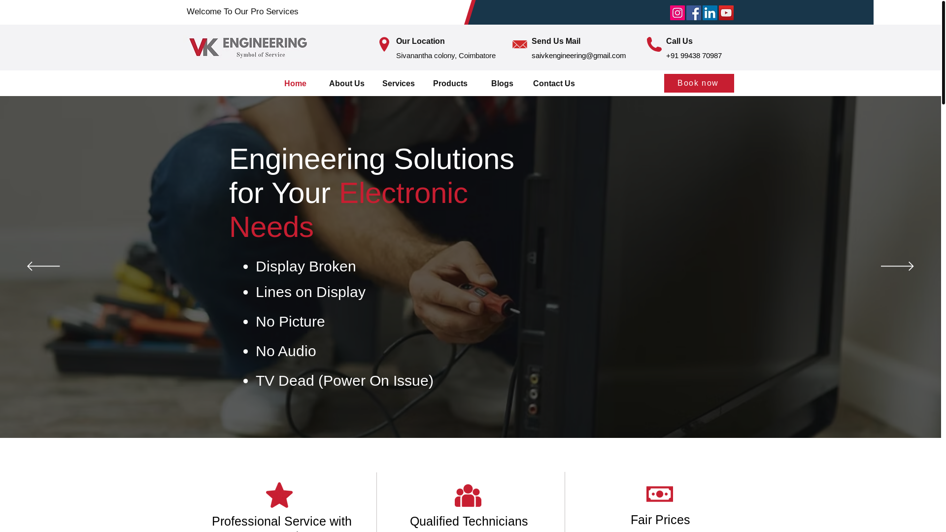 website screenshot of https://vkengineeringcbe.co.in/