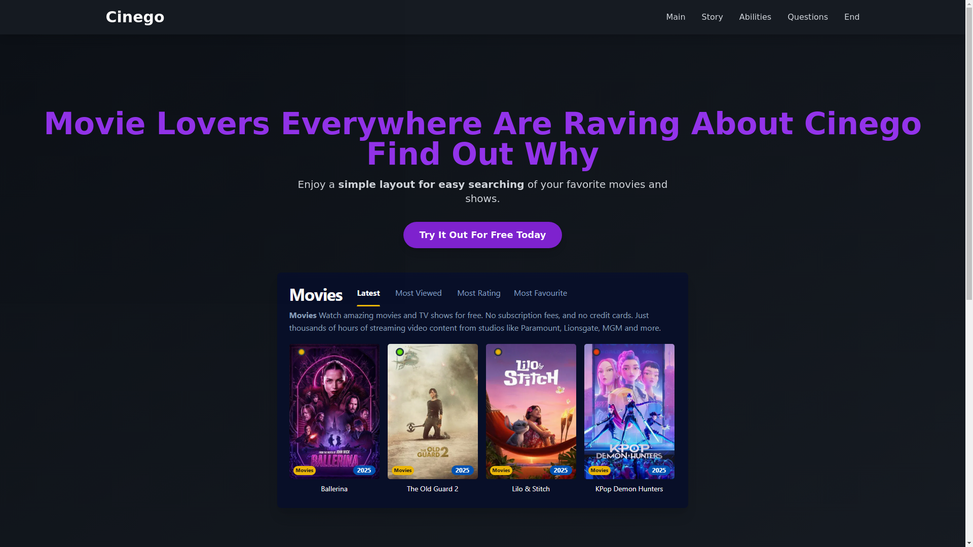 website screenshot of https://cinego-wva7.pages.dev/