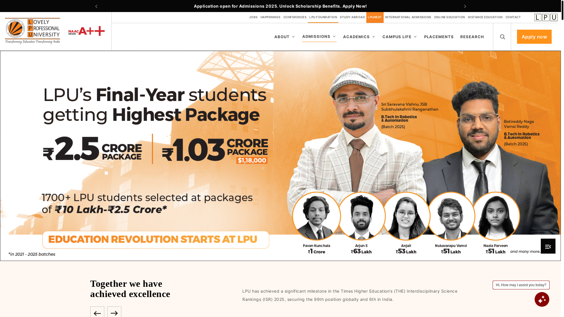 website screenshot of https://lpu.in/