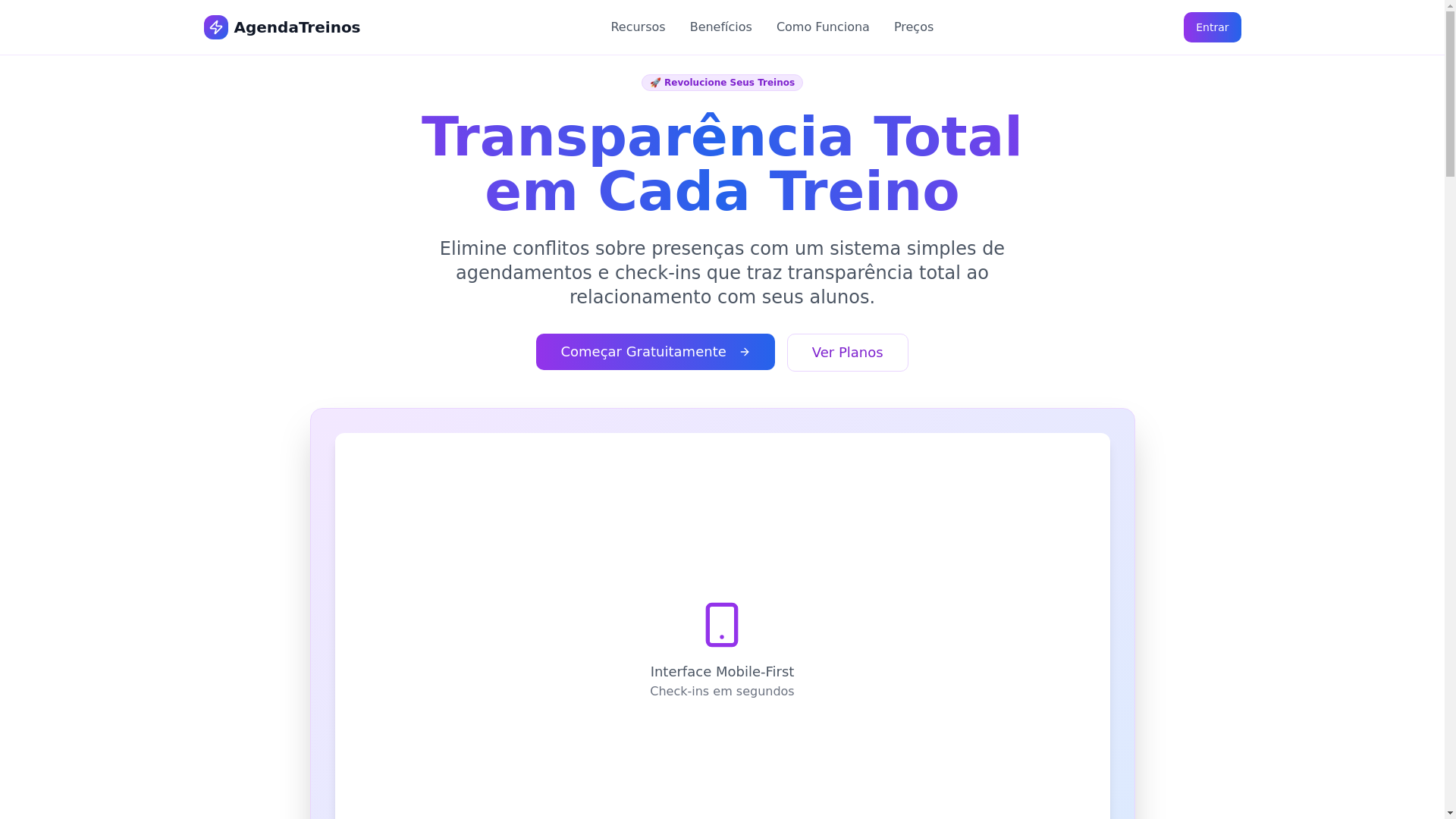 website screenshot of https://agendatreinos.com.br/