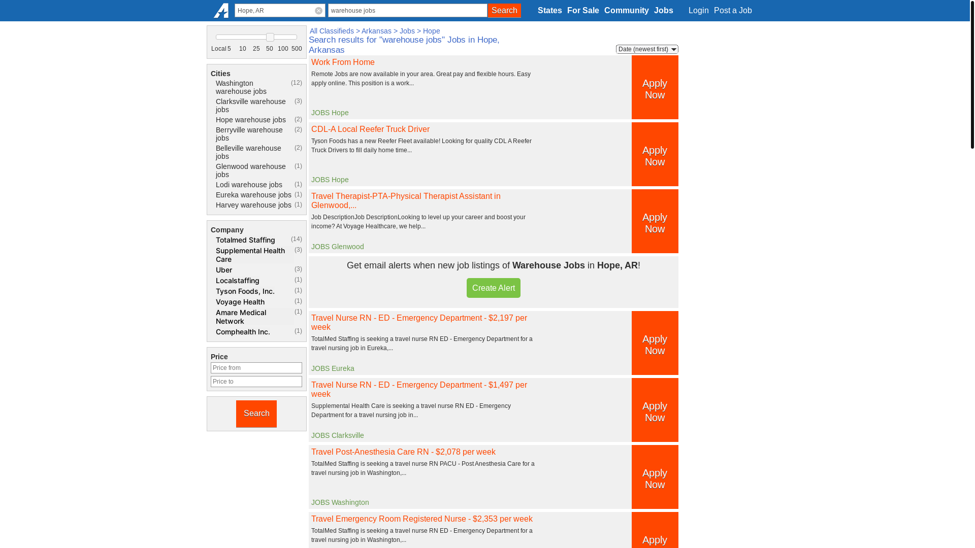 website screenshot of https://hope-ar.americanlisted.com/jobs/warehouse+jobs/