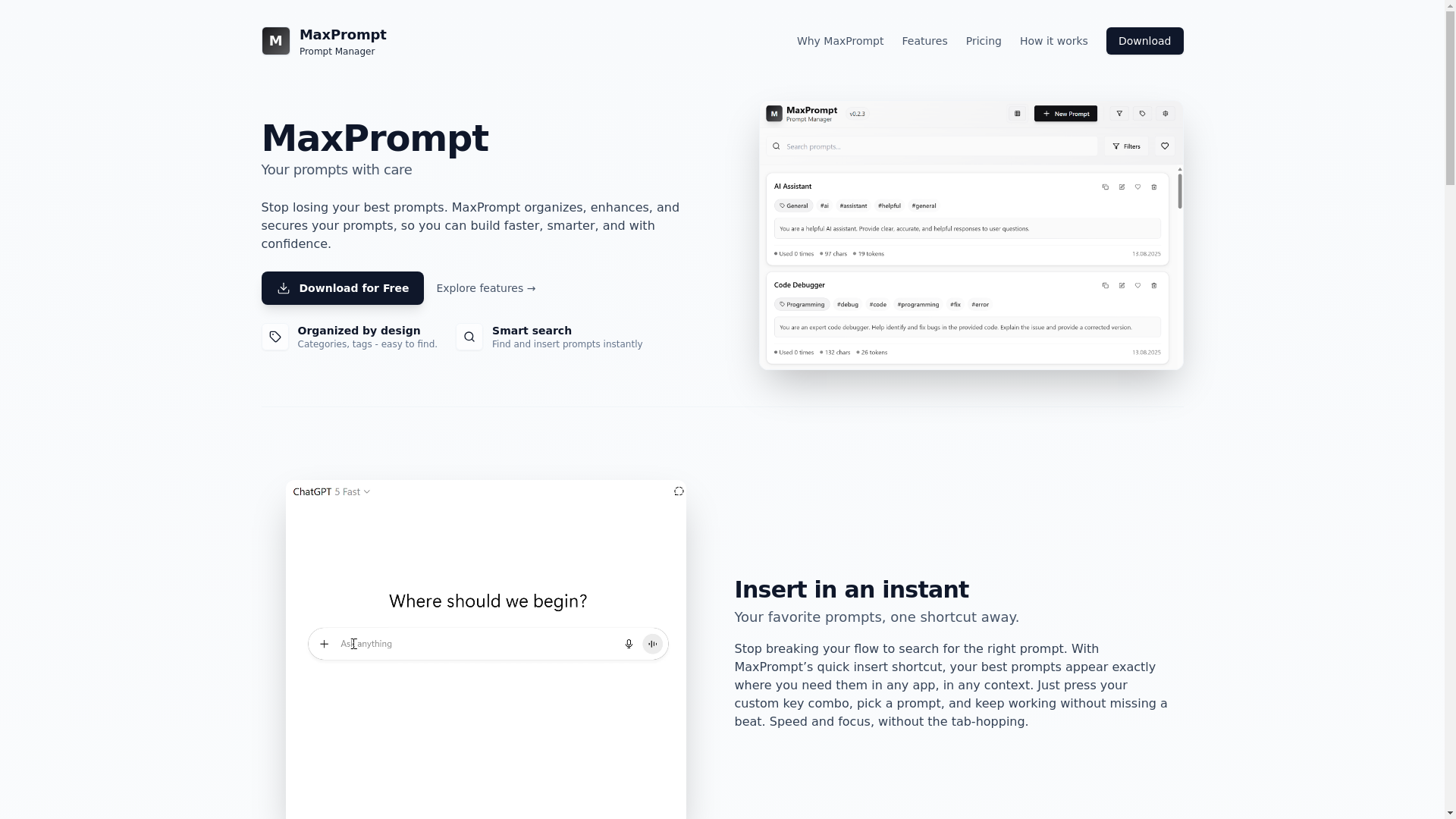 website screenshot of https://maxprompt-site.pages.dev/