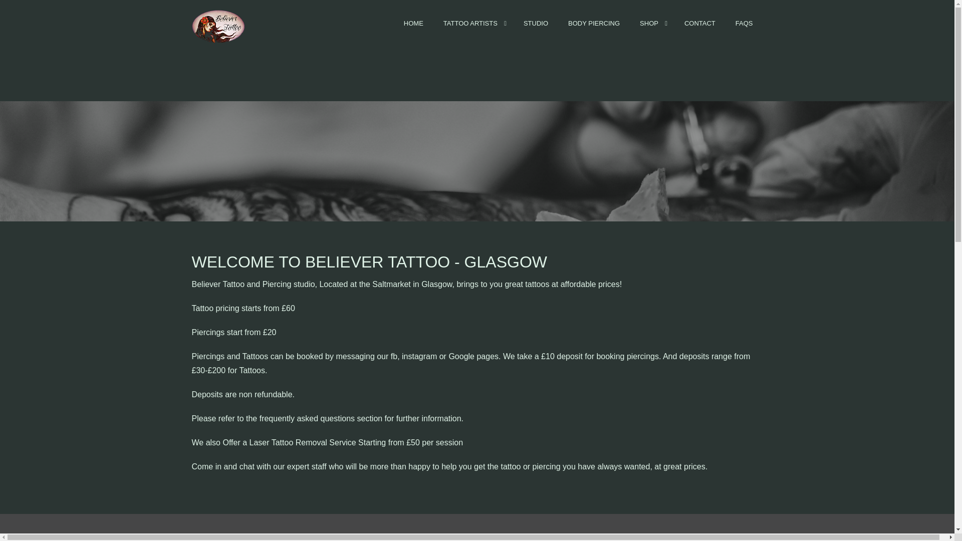 website screenshot of https://believertattoo.pro/