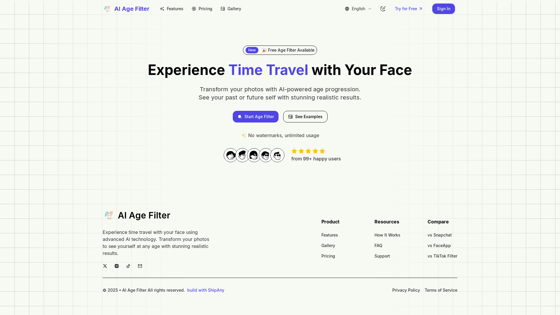 website screenshot of https://aiagefilter.online/