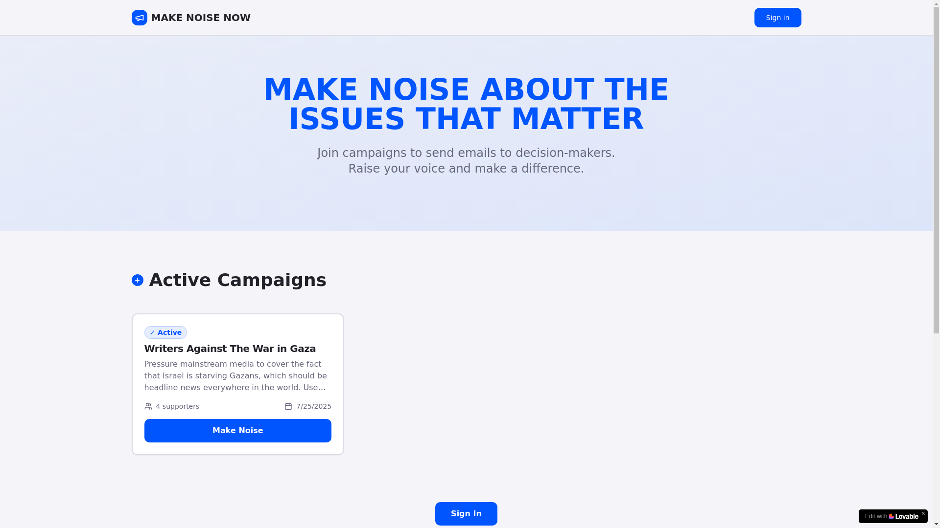 website screenshot of https://makenoise.now/