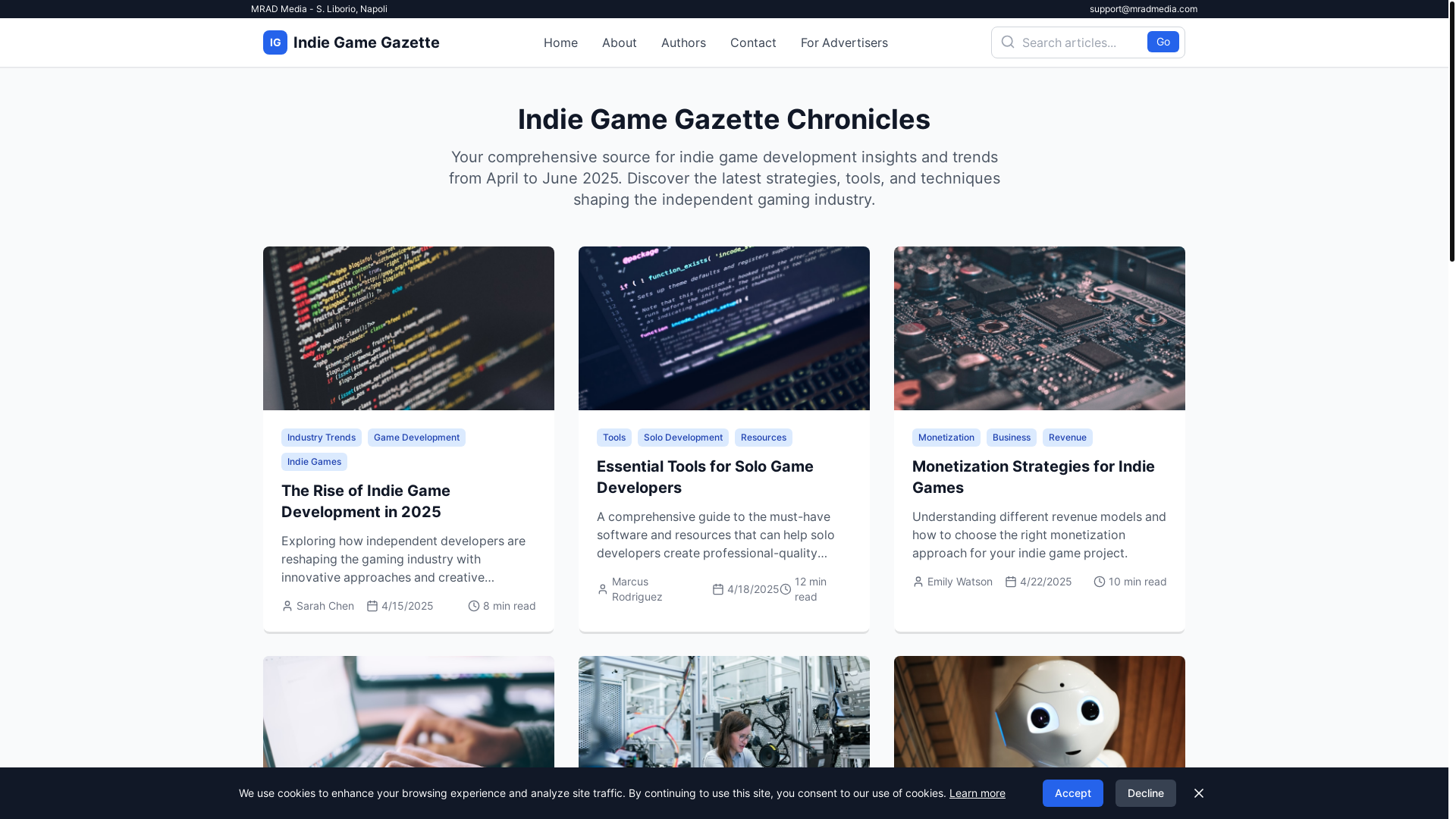 website screenshot of https://indiegamegazette.com/
