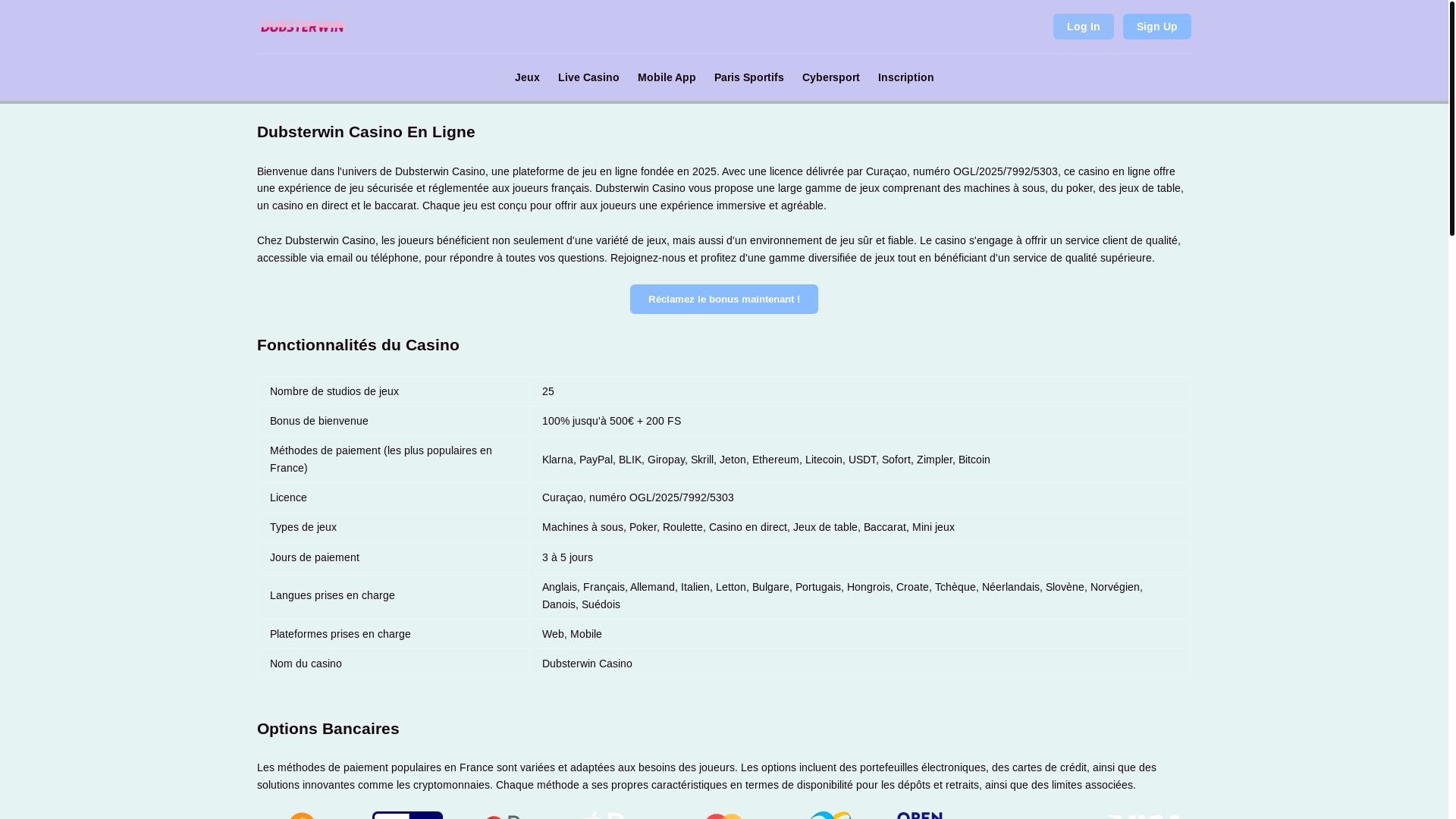 website screenshot of https://dubsterwincasino-fr.pages.dev/