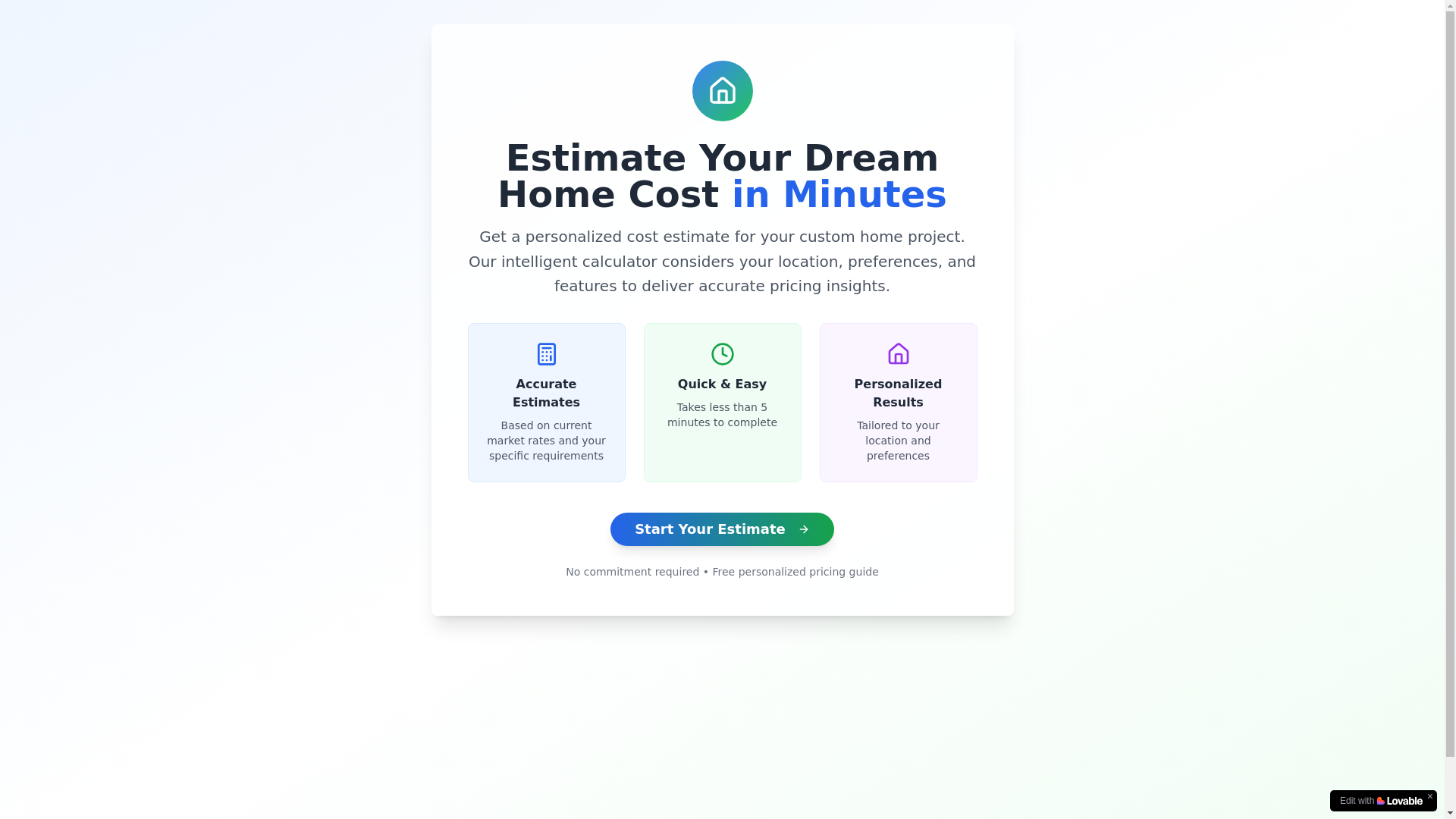 website screenshot of https://custombuildestimator.com/