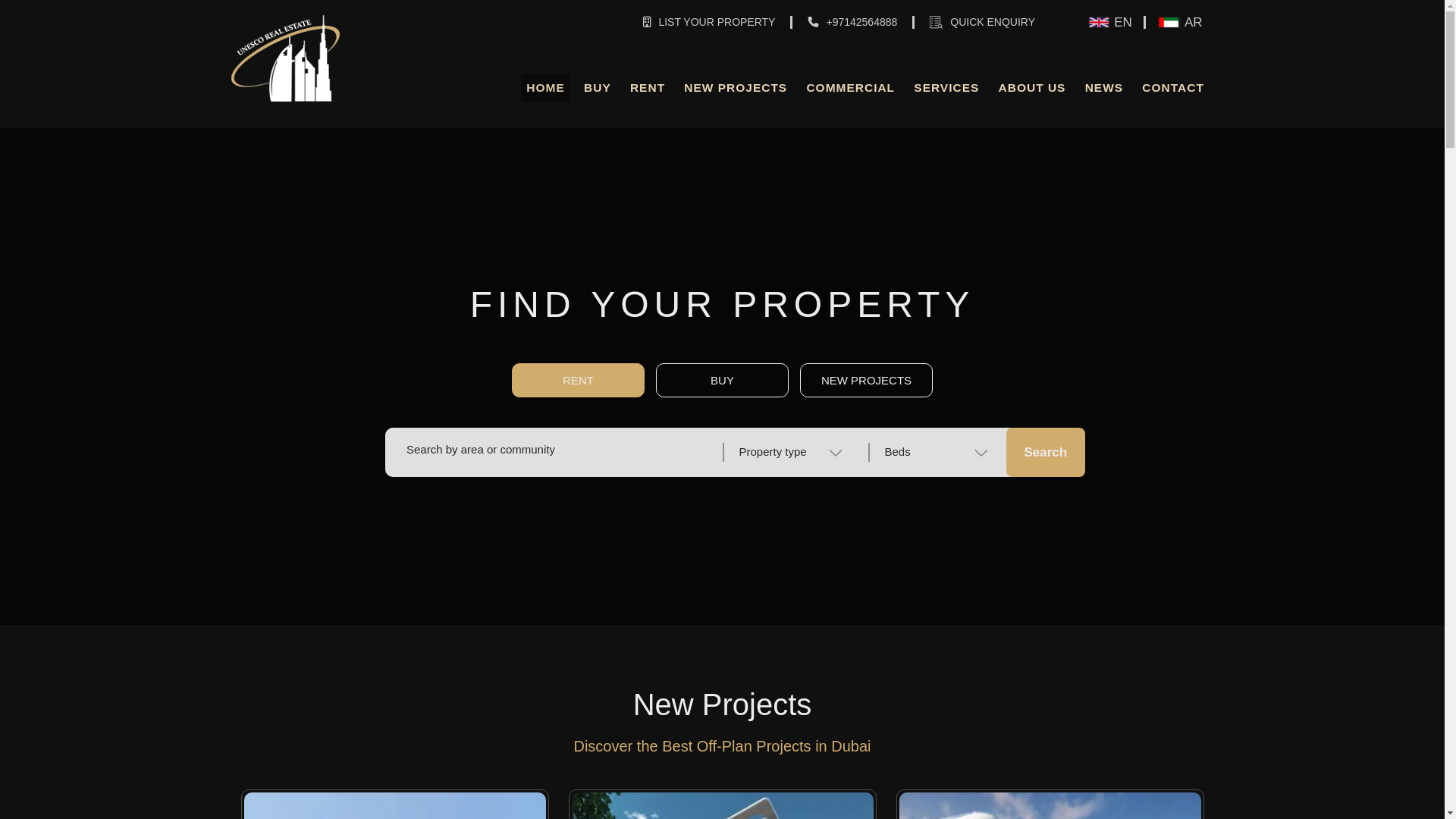 website screenshot of https://unescorealestate.ae/