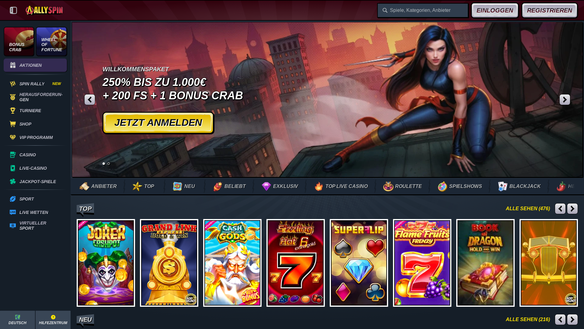 website screenshot of https://allyspin1.de/