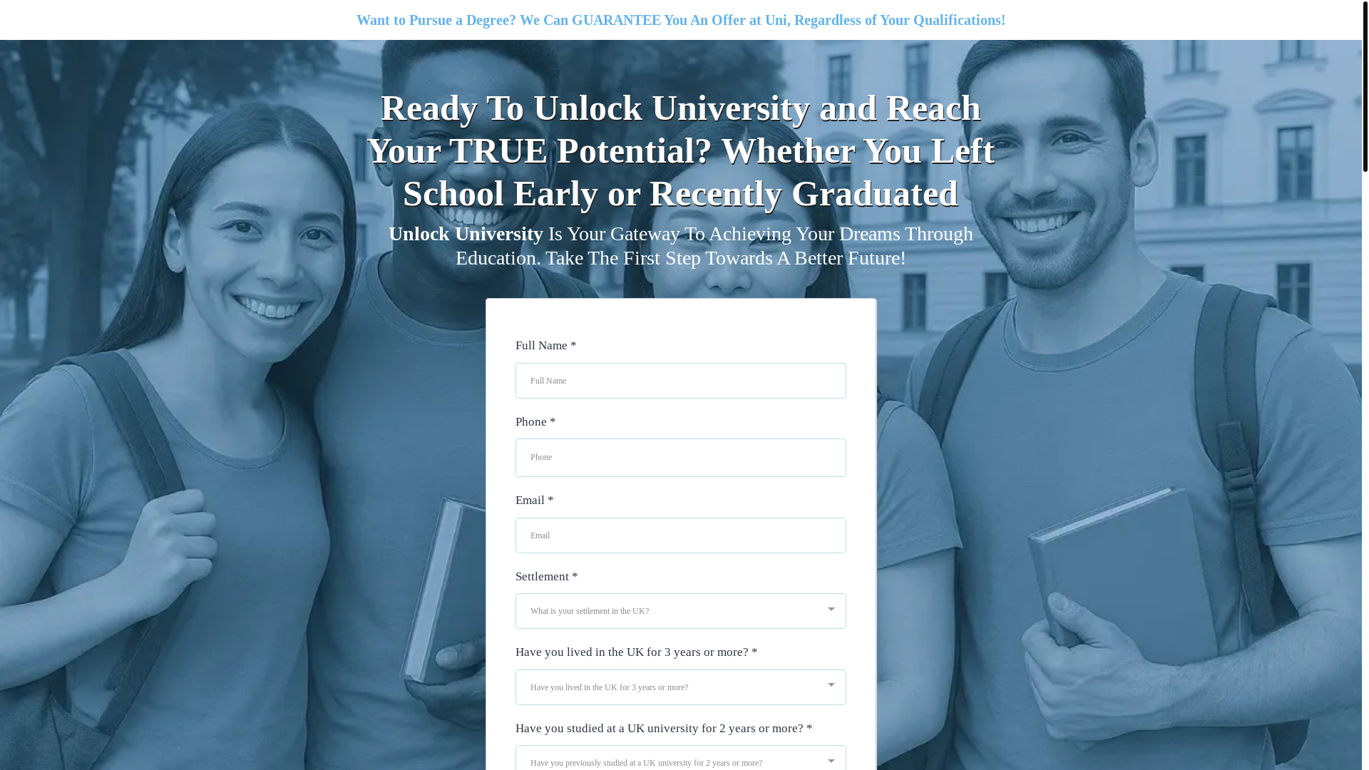 website screenshot of https://unlockuniversity.co.uk/