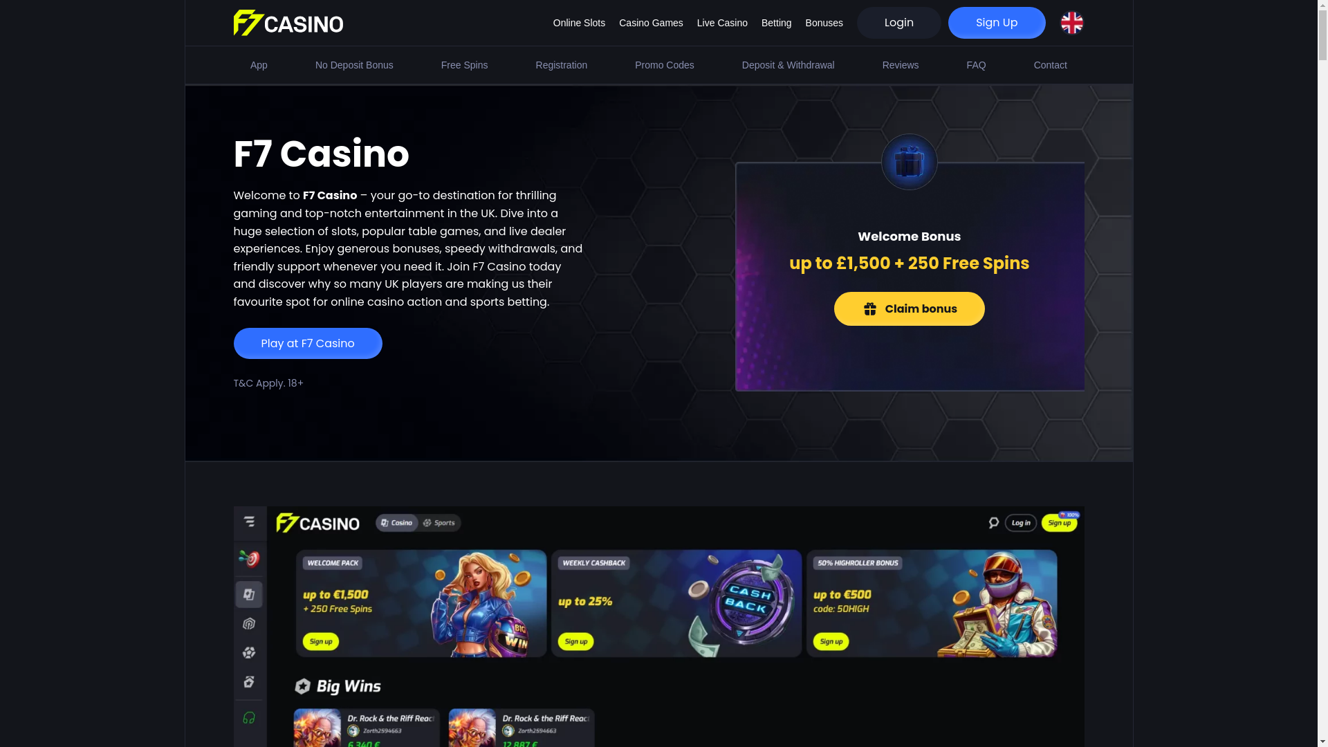 website screenshot of https://f7casino-game.co.uk/
