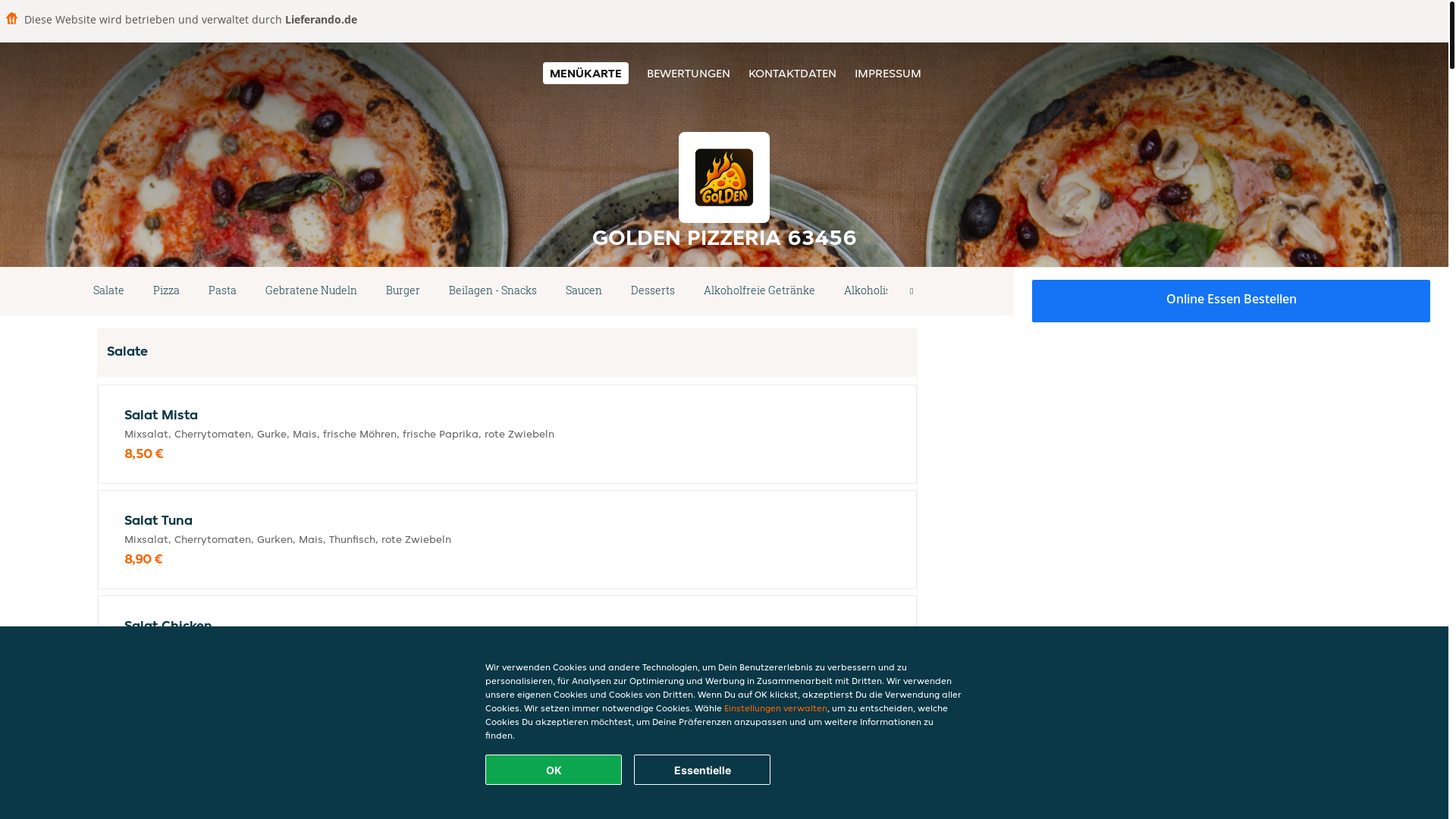 website screenshot of https://goldenpizzeria-hanau.de/
