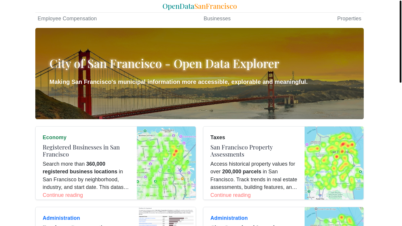 website screenshot of https://opendatasanfrancisco.com/