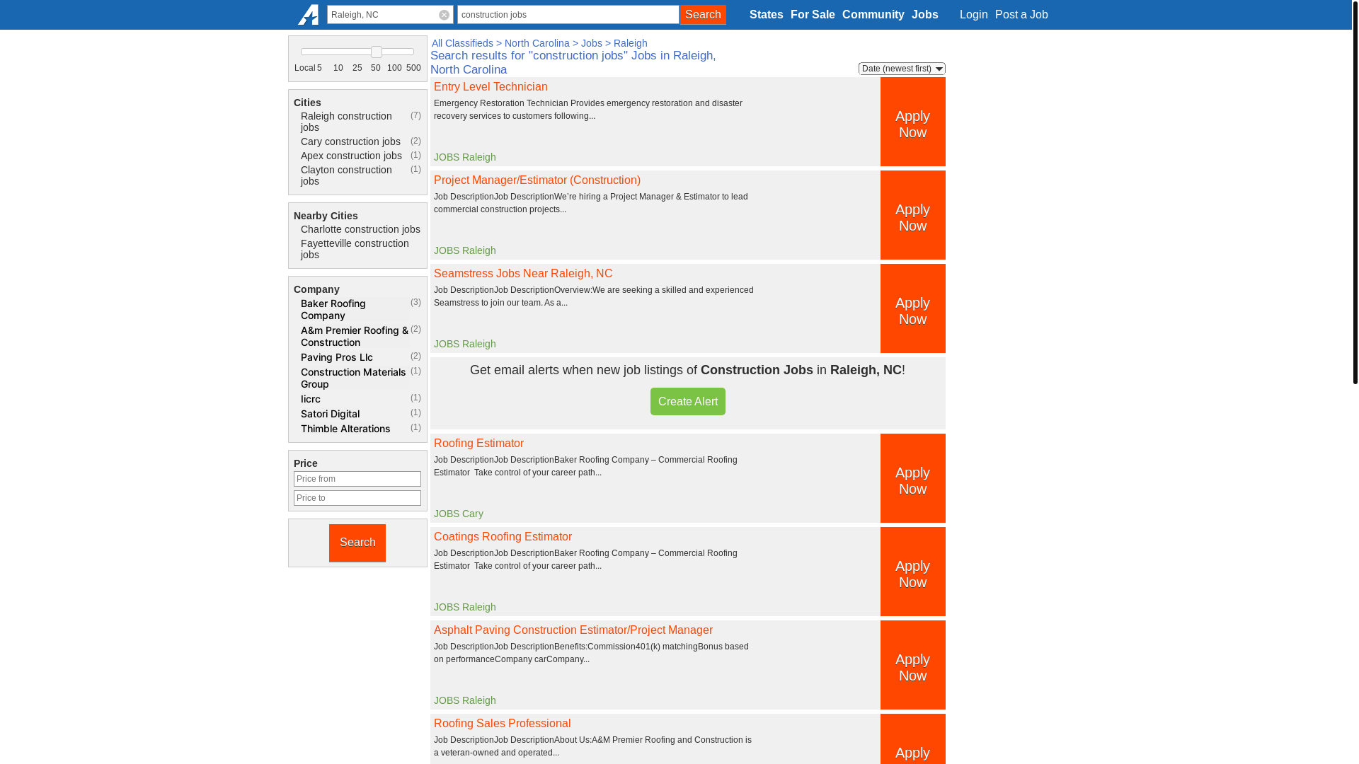 website screenshot of https://raleigh-nc.americanlisted.com/jobs/construction+jobs/