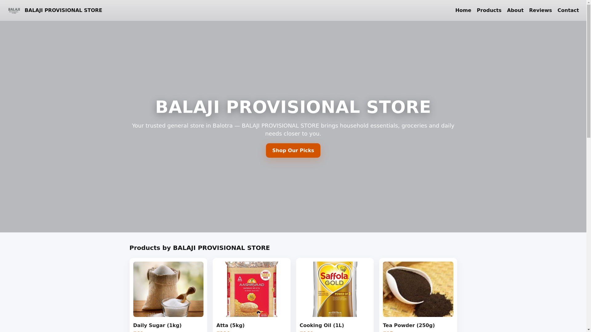 website screenshot of https://balajiprovisional.shop/