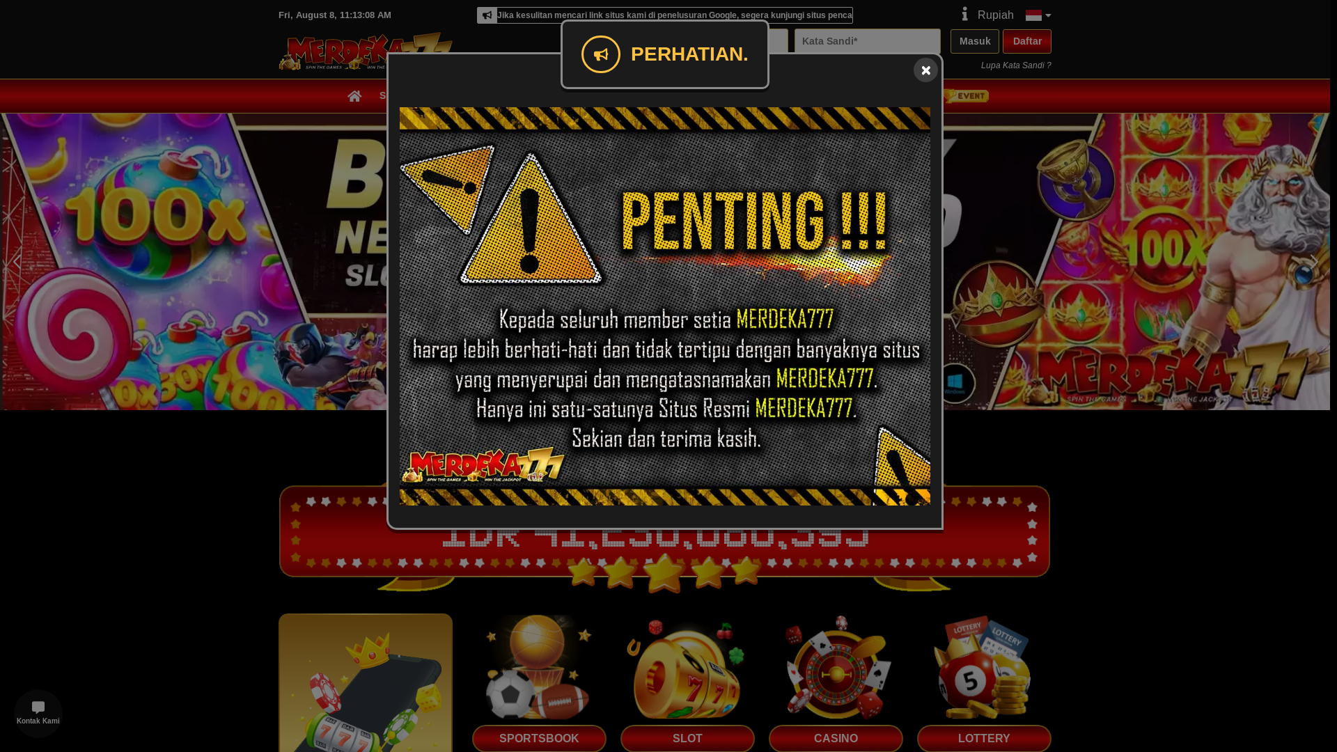 website screenshot of https://m3rdeka777aja.online/