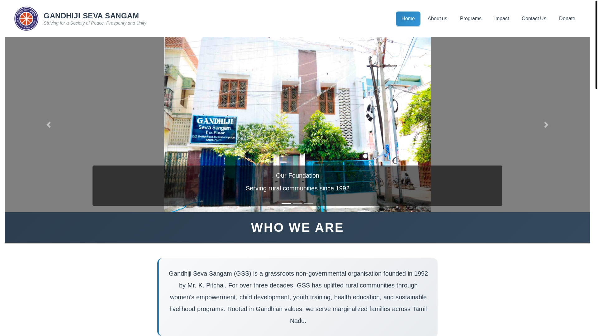 website screenshot of https://gandhijisevasangam.org.in/