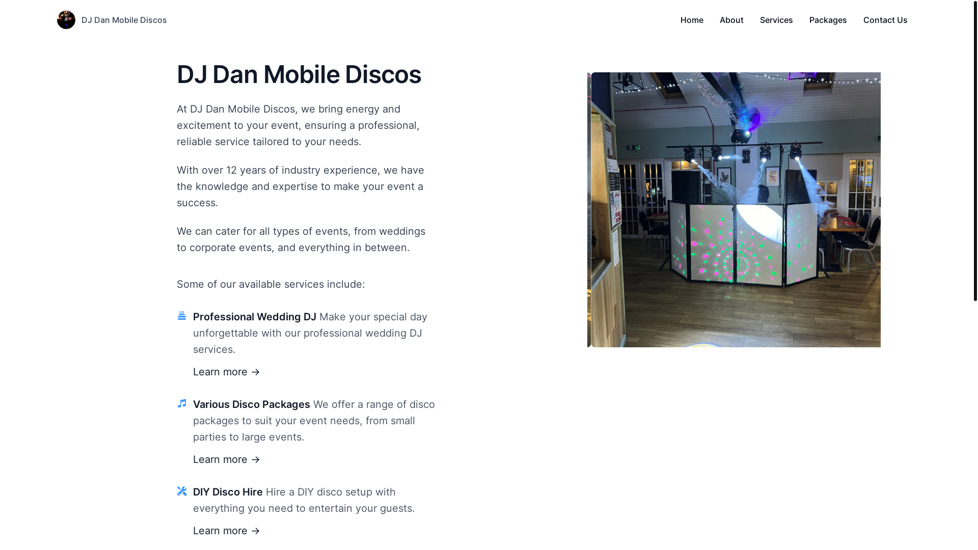 website screenshot of https://djdandiscos-website.pages.dev/