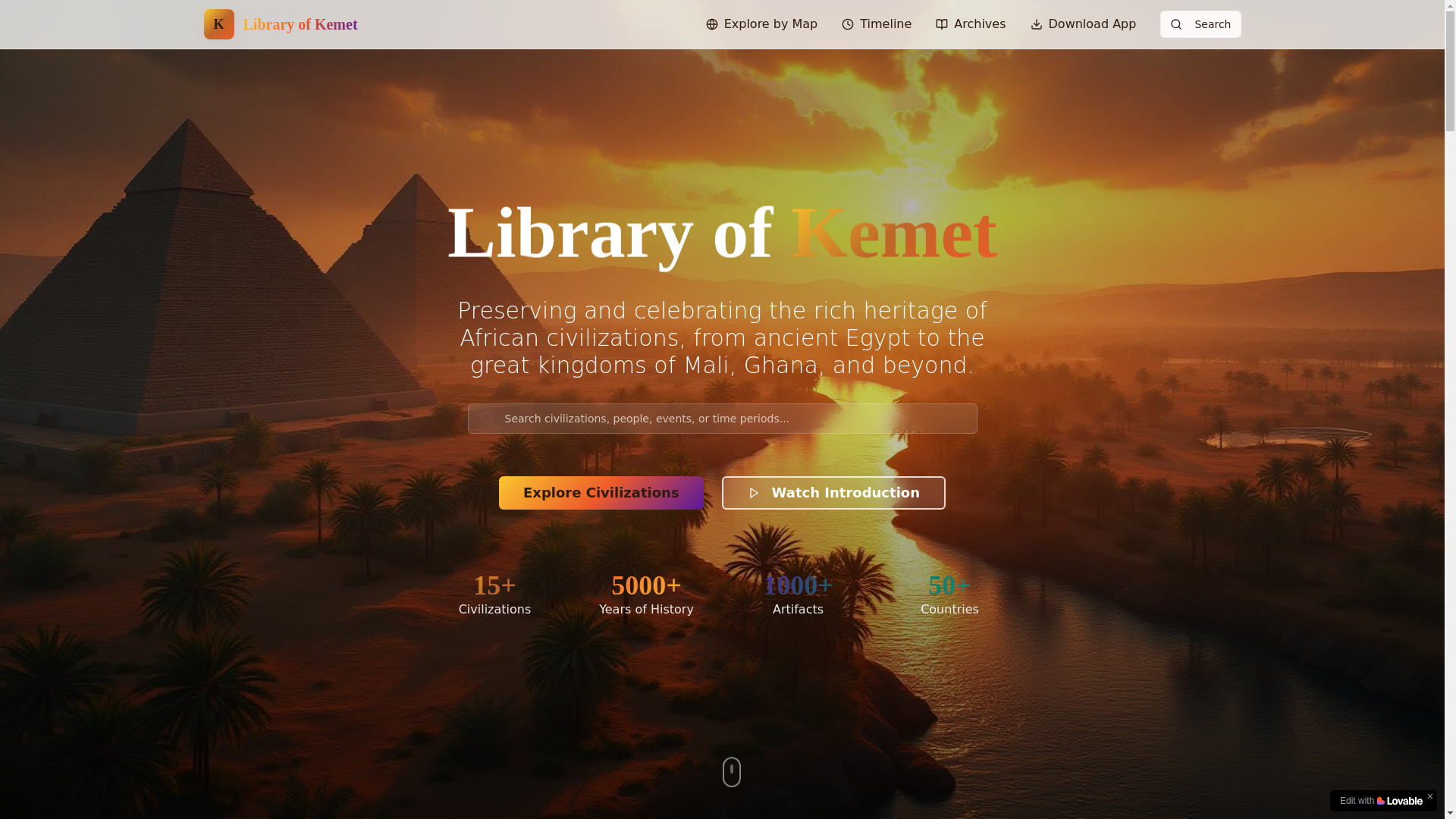 website screenshot of https://libraryofkemet.app/