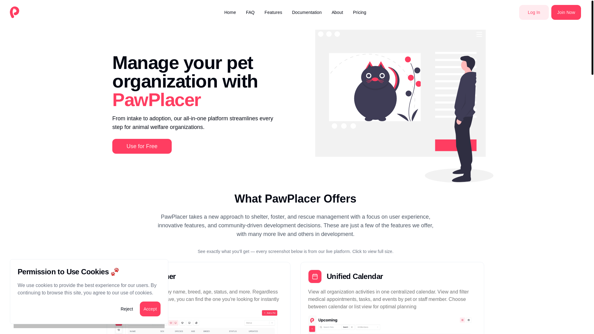 website screenshot of https://pawplacer.com/