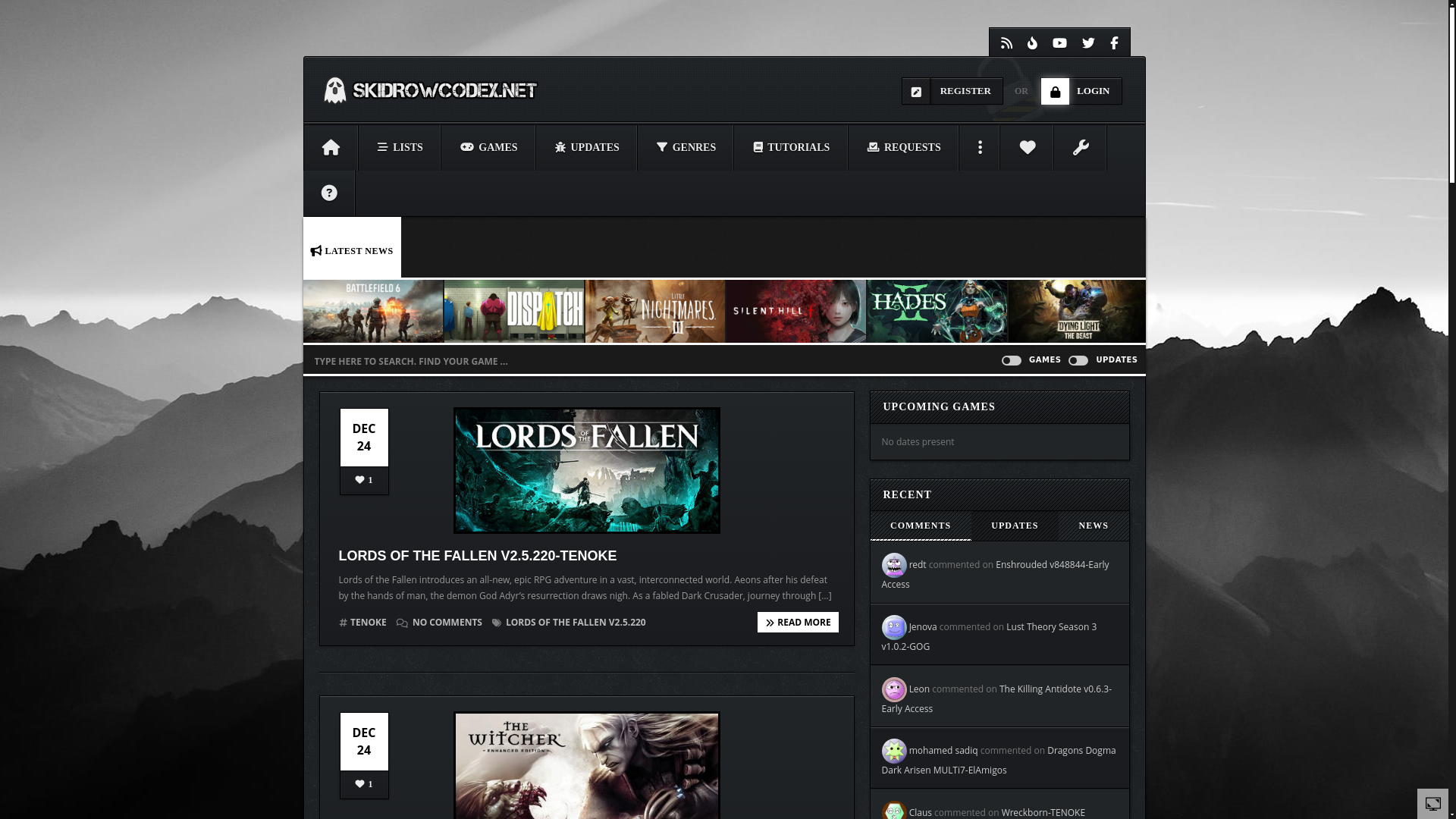 website screenshot of https://www.skidrowcodex.net/