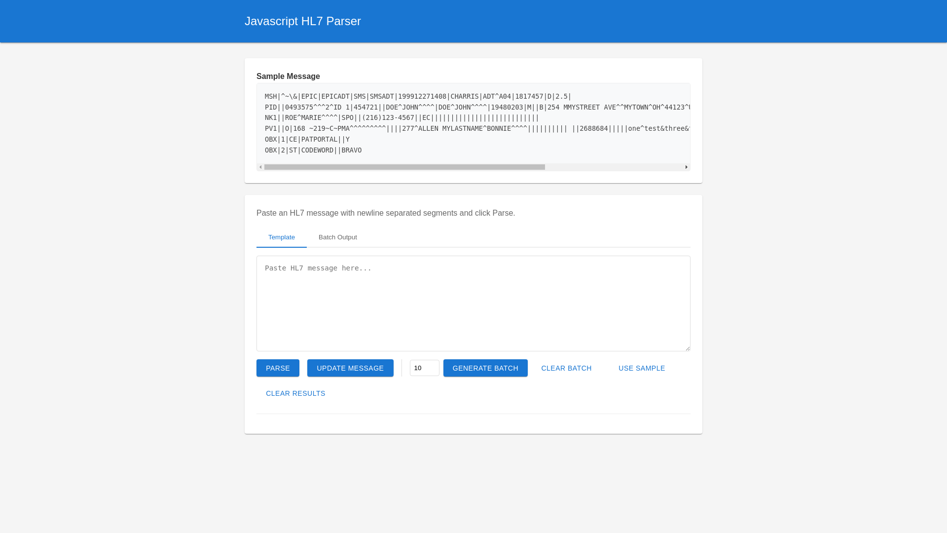 website screenshot of https://javascripthl7parser.pages.dev/