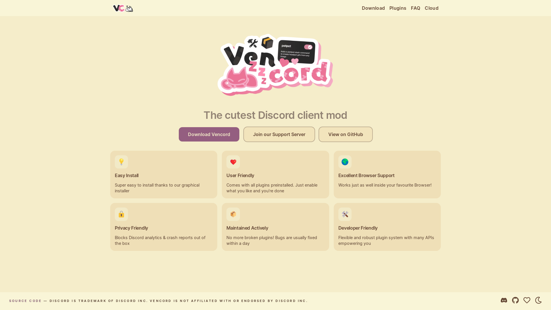 website screenshot of https://vencord.dev/