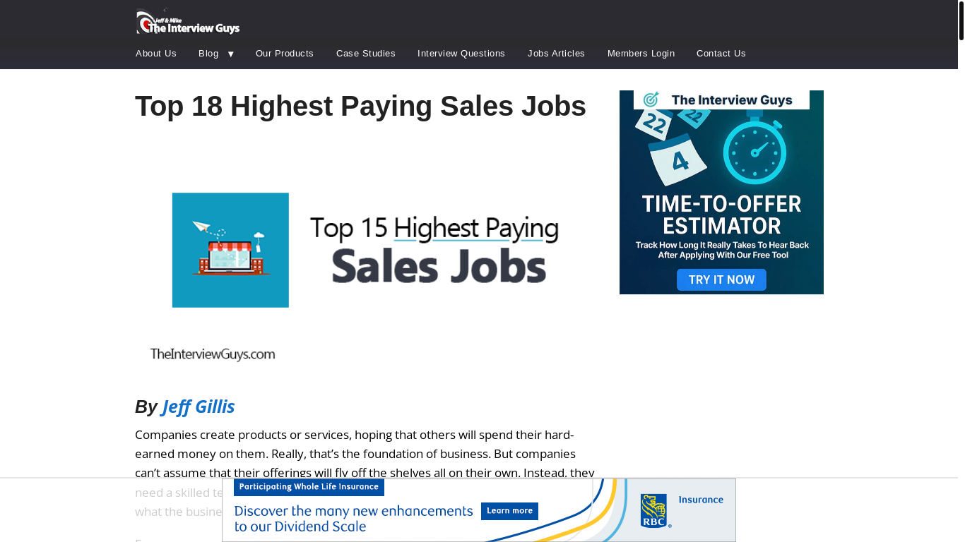 website screenshot of https://theinterviewguys.com/highest-paying-sales-jobs/