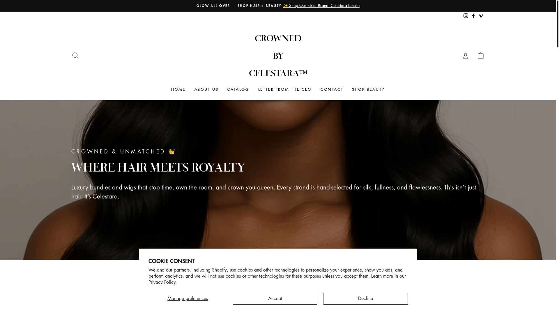 website screenshot of https://crownedbycelestara.com/
