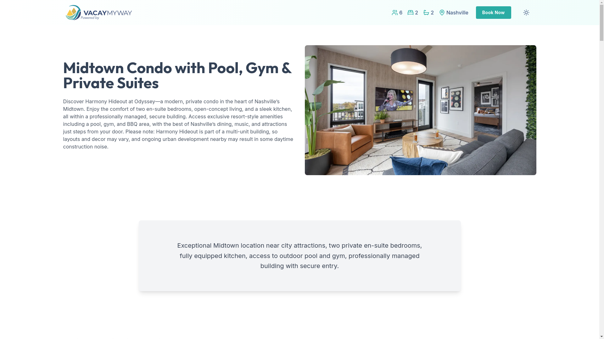 website screenshot of https://harmonymidtown.vacations/