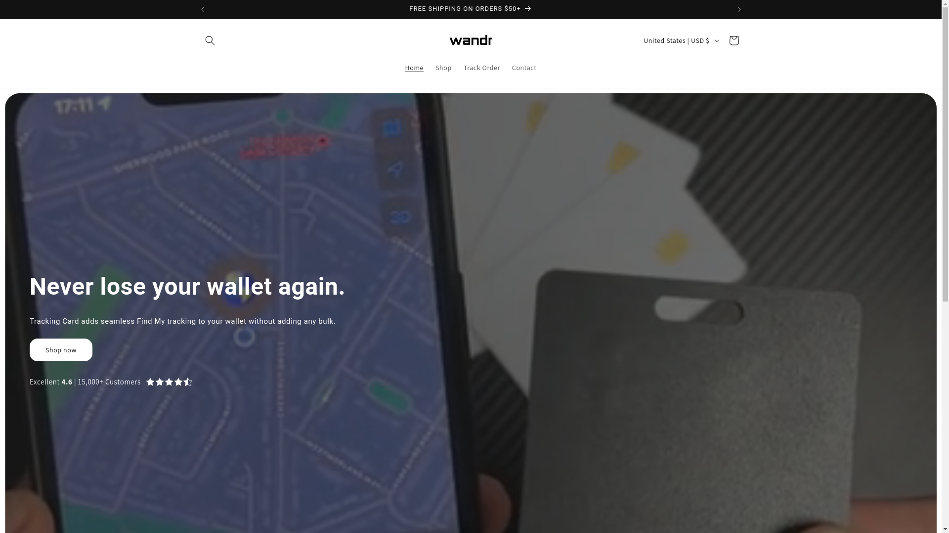 website screenshot of https://wandrcard.com/
