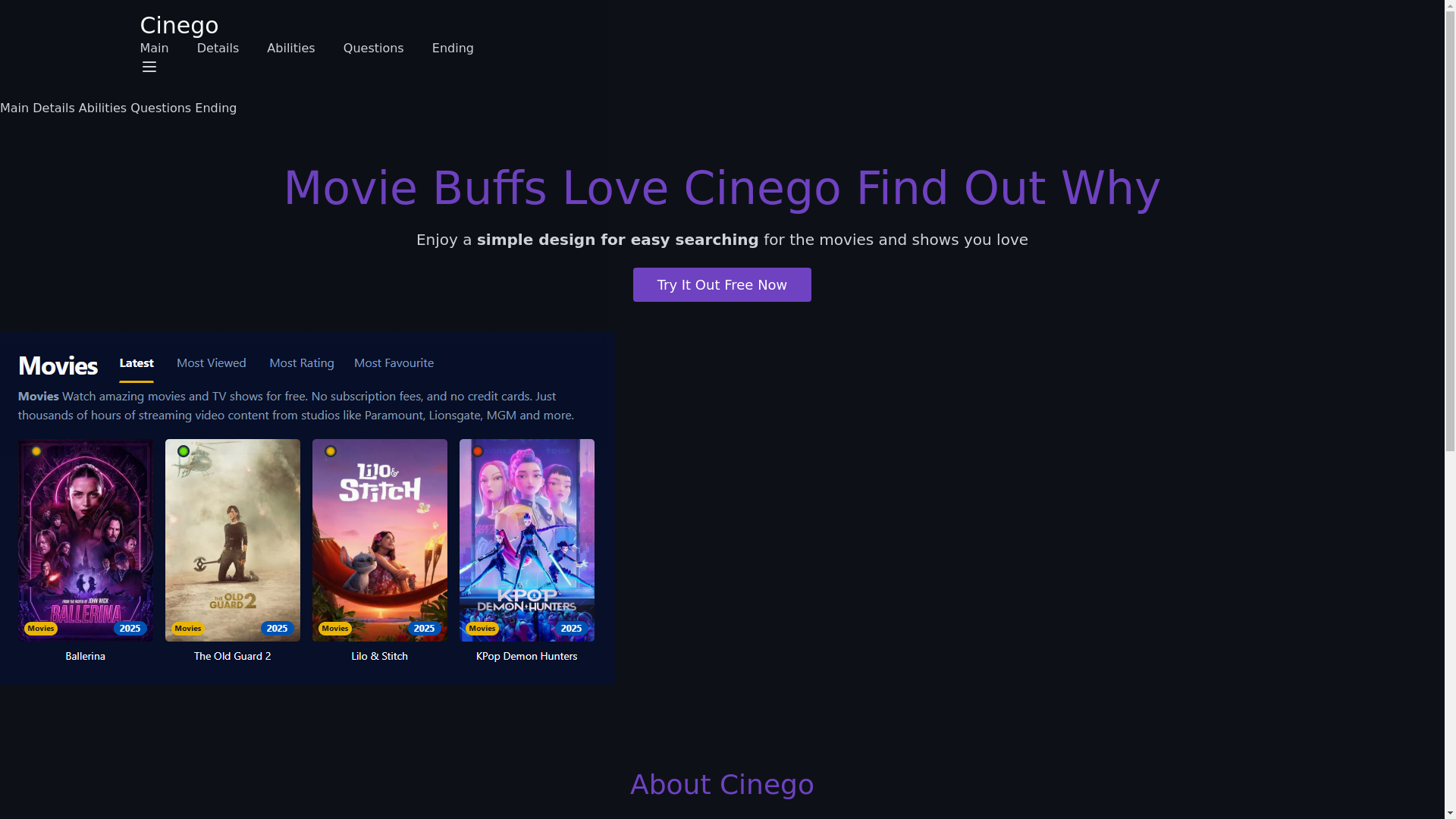 website screenshot of https://cinego-tz1i.pages.dev/