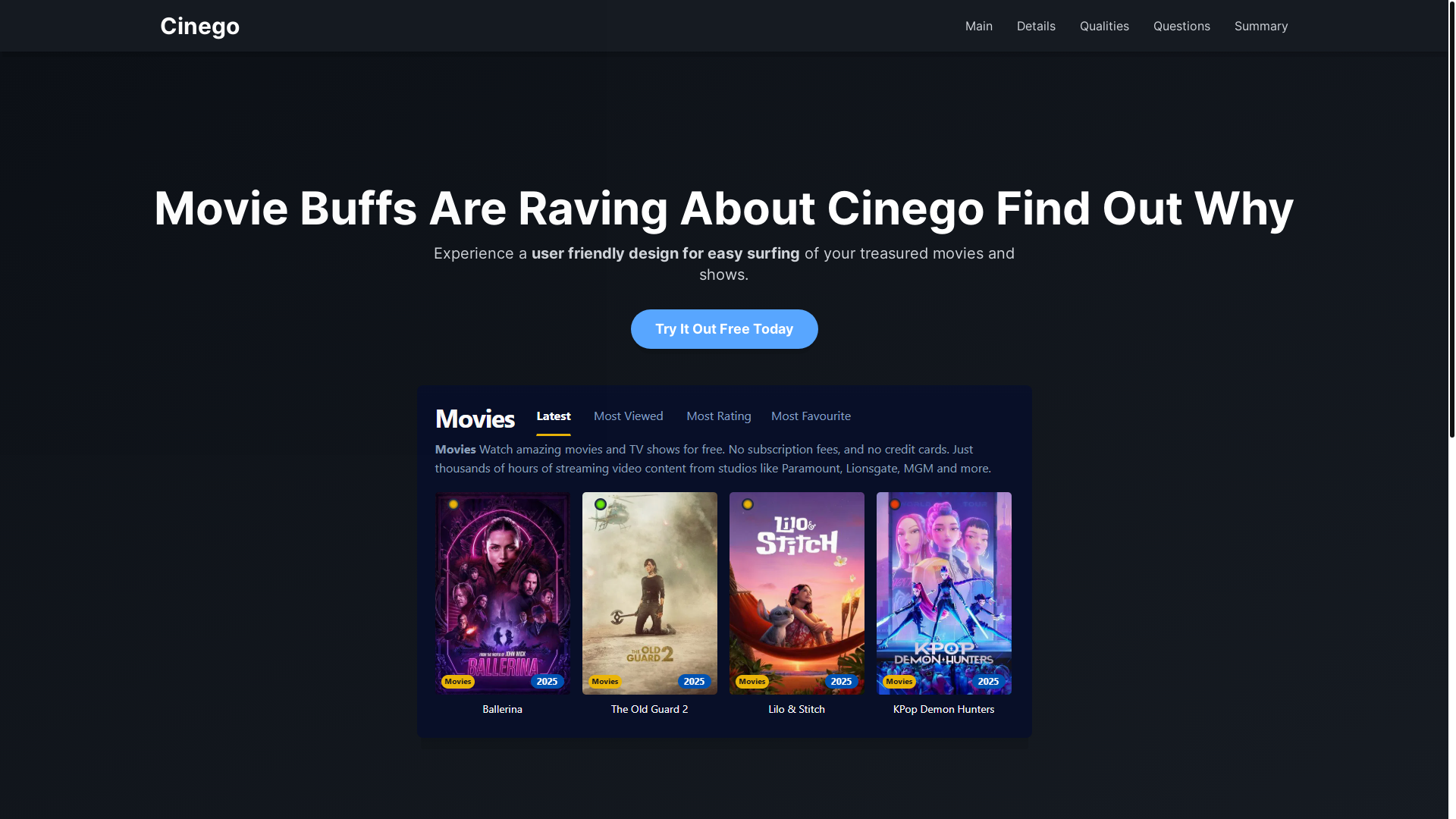 website screenshot of https://cinego-7w7d.pages.dev/