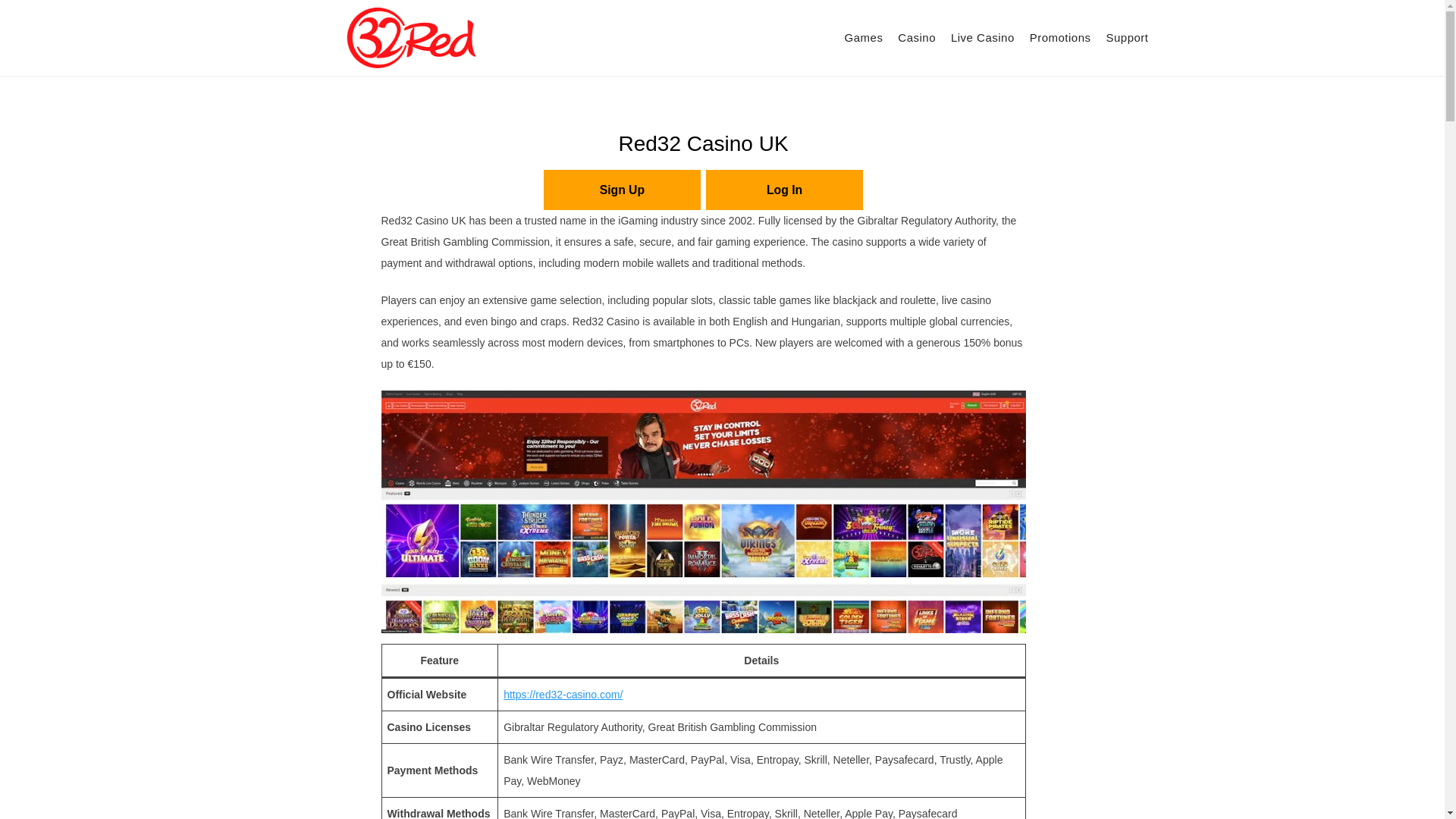 website screenshot of https://red32-casino.com/