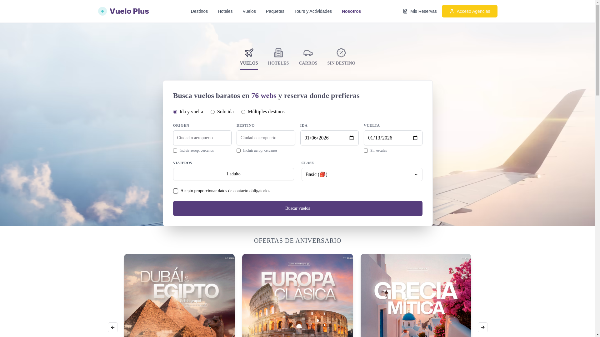 website screenshot of https://vueloplus.com/