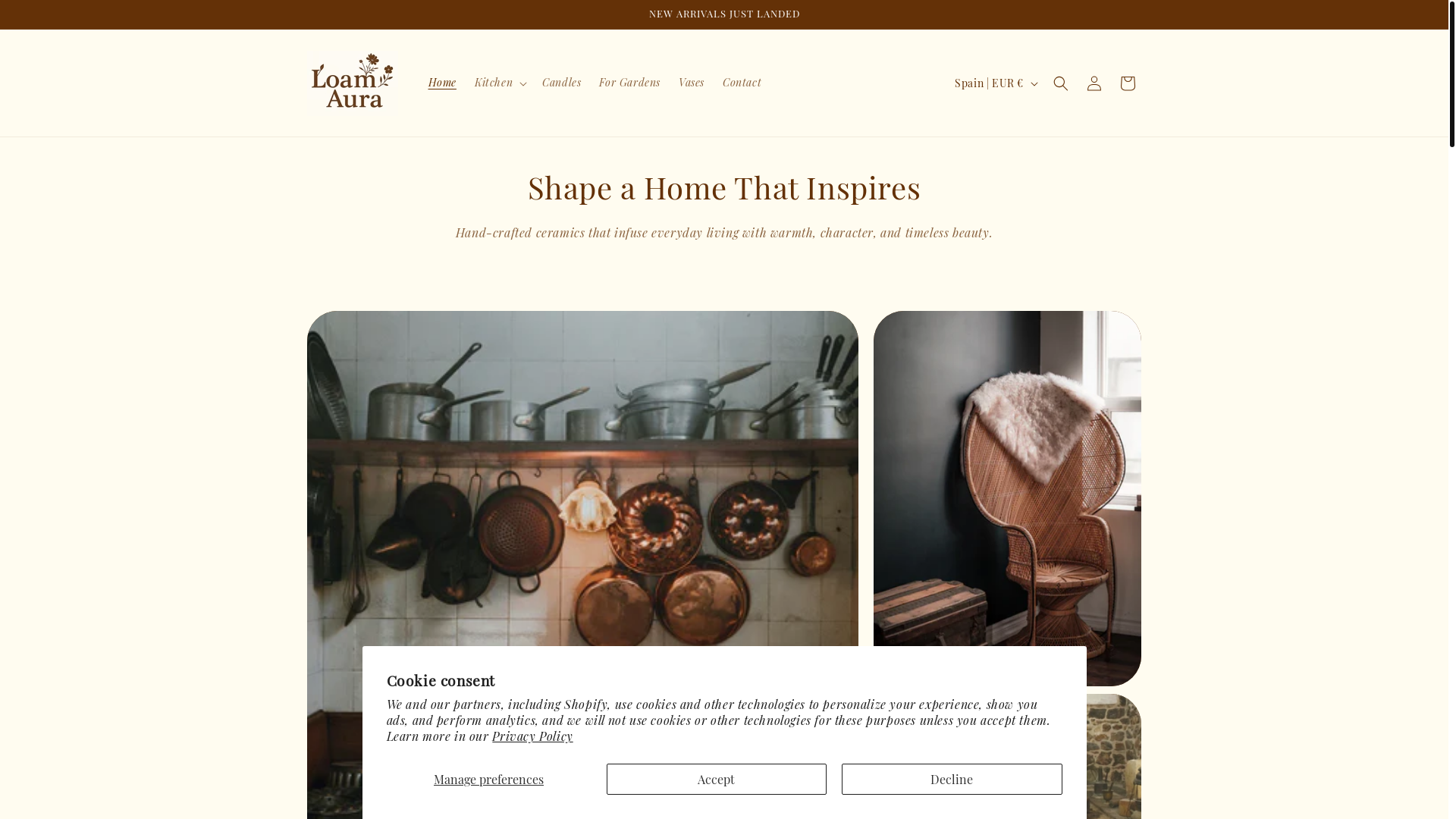 website screenshot of https://loamaura.shop/