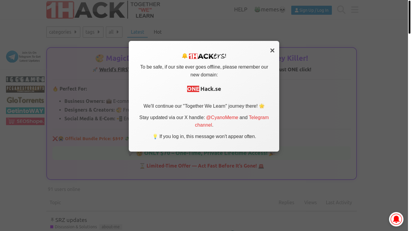website screenshot of https://onehack.us/