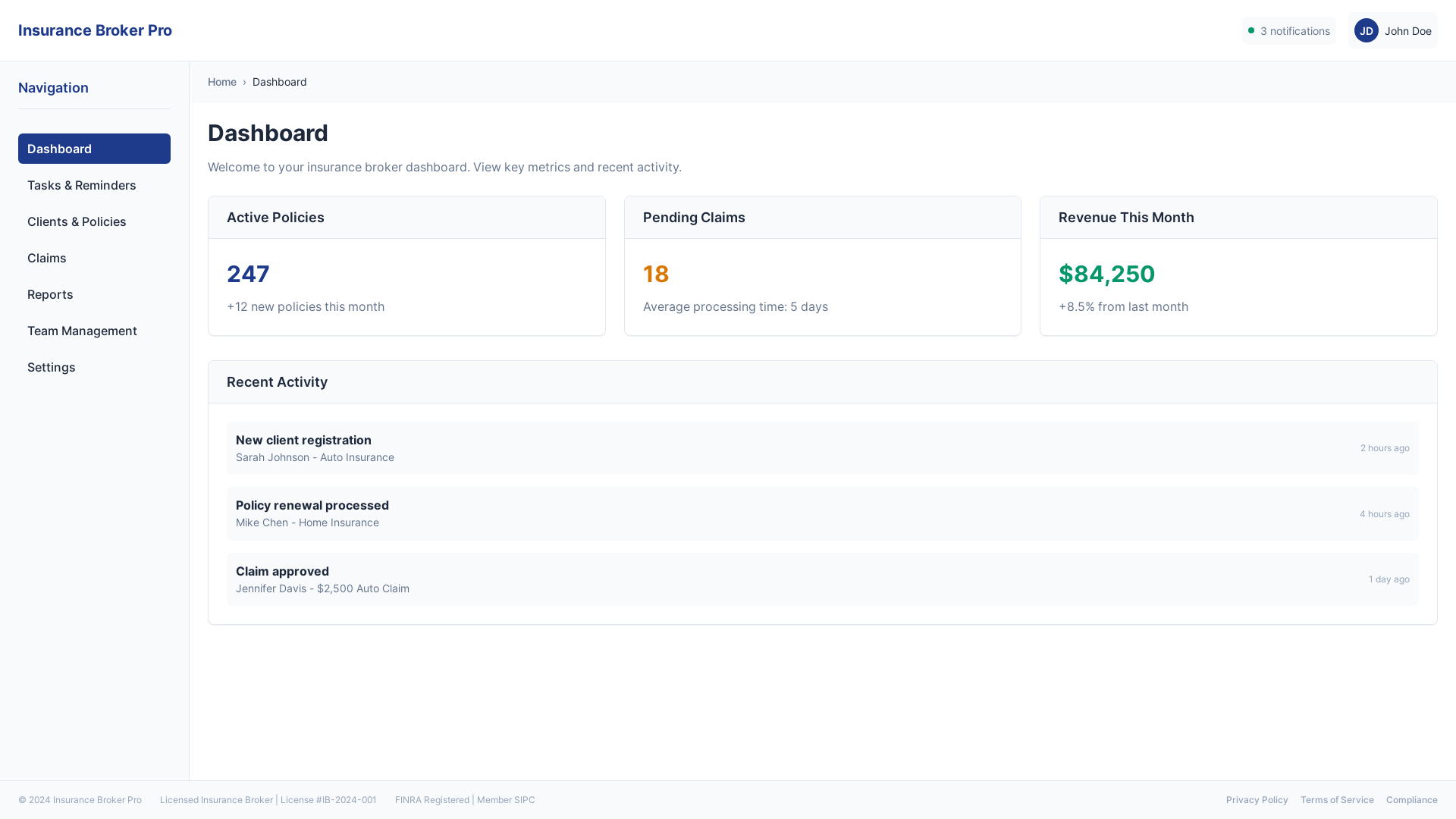website screenshot of https://insurance-broker-task-management-staging.pages.dev/